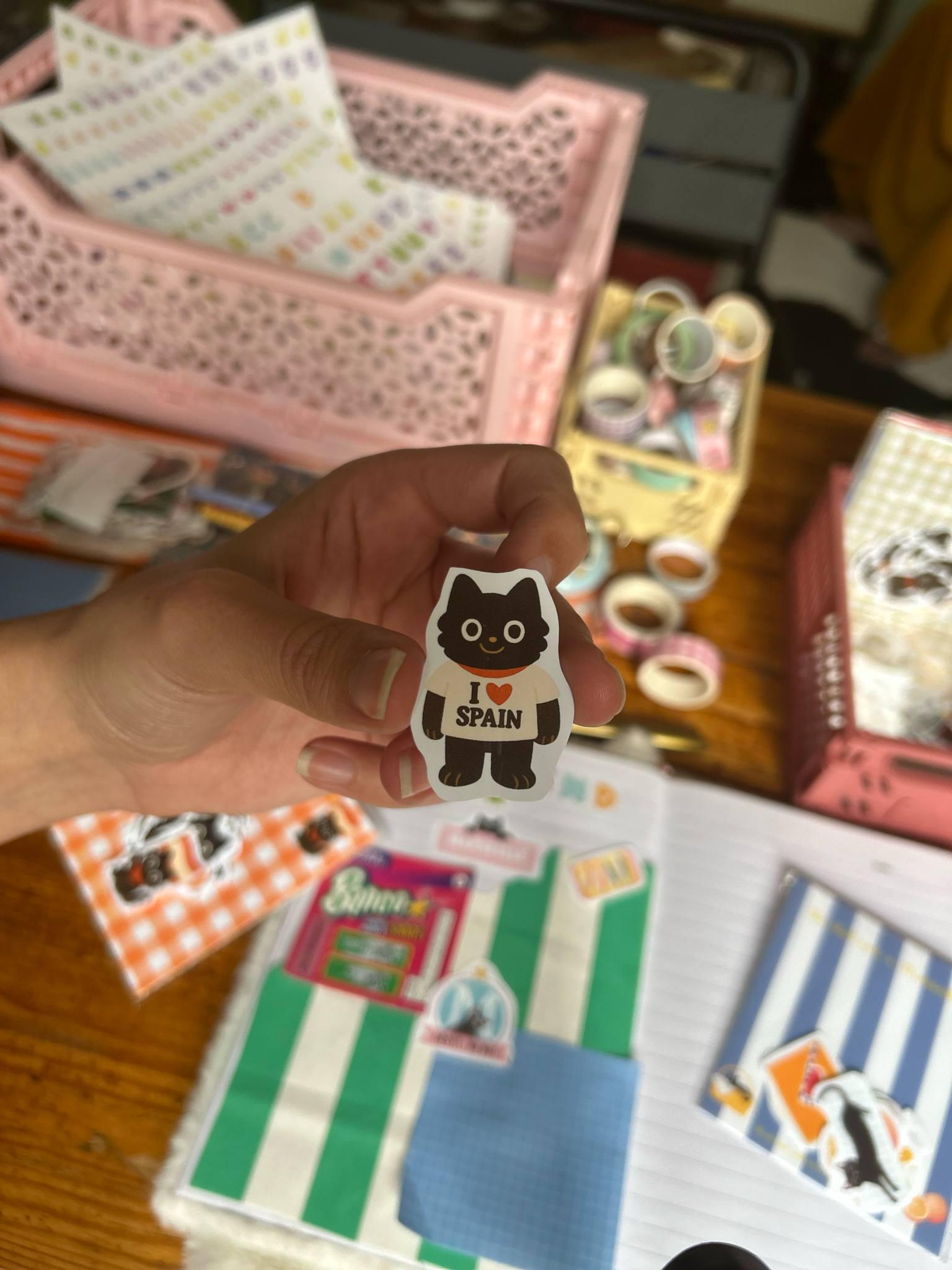 Stickers journaling  "Un chat noir en Espagne" - stickers Chat Noir en Espagne – Pack de 10 Stickers vinyle