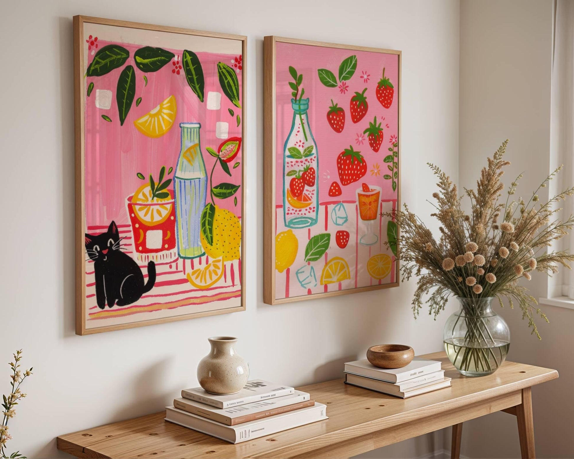 Lot de 2 affiches avec chat noir – "Le cocktail d'été du chat noir" - amoureux des chats