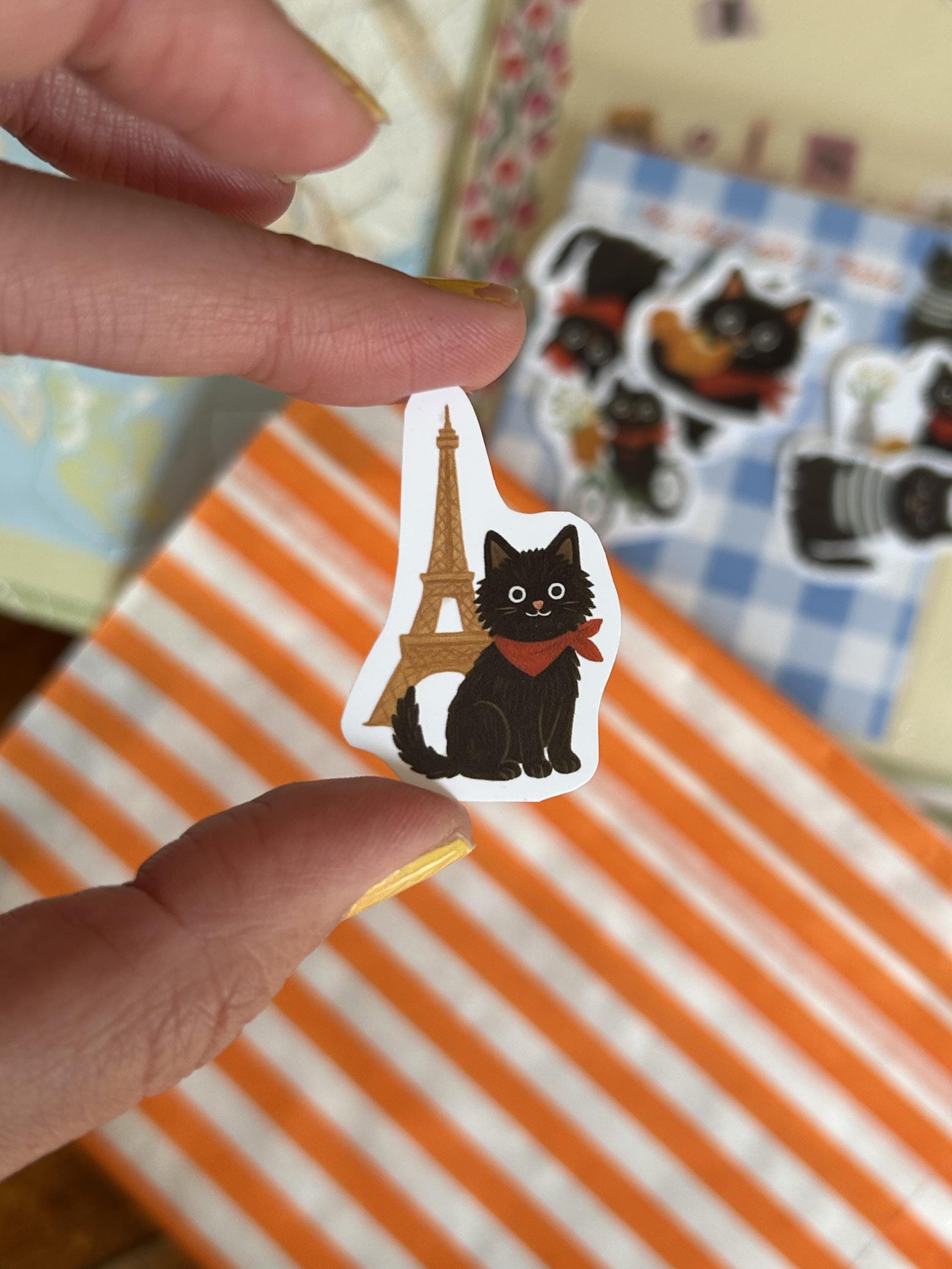Stickers journaling  "Le chat noir à Paris" - stickers Chat Noir & Paris – Pack de 10 Stickers vinyle