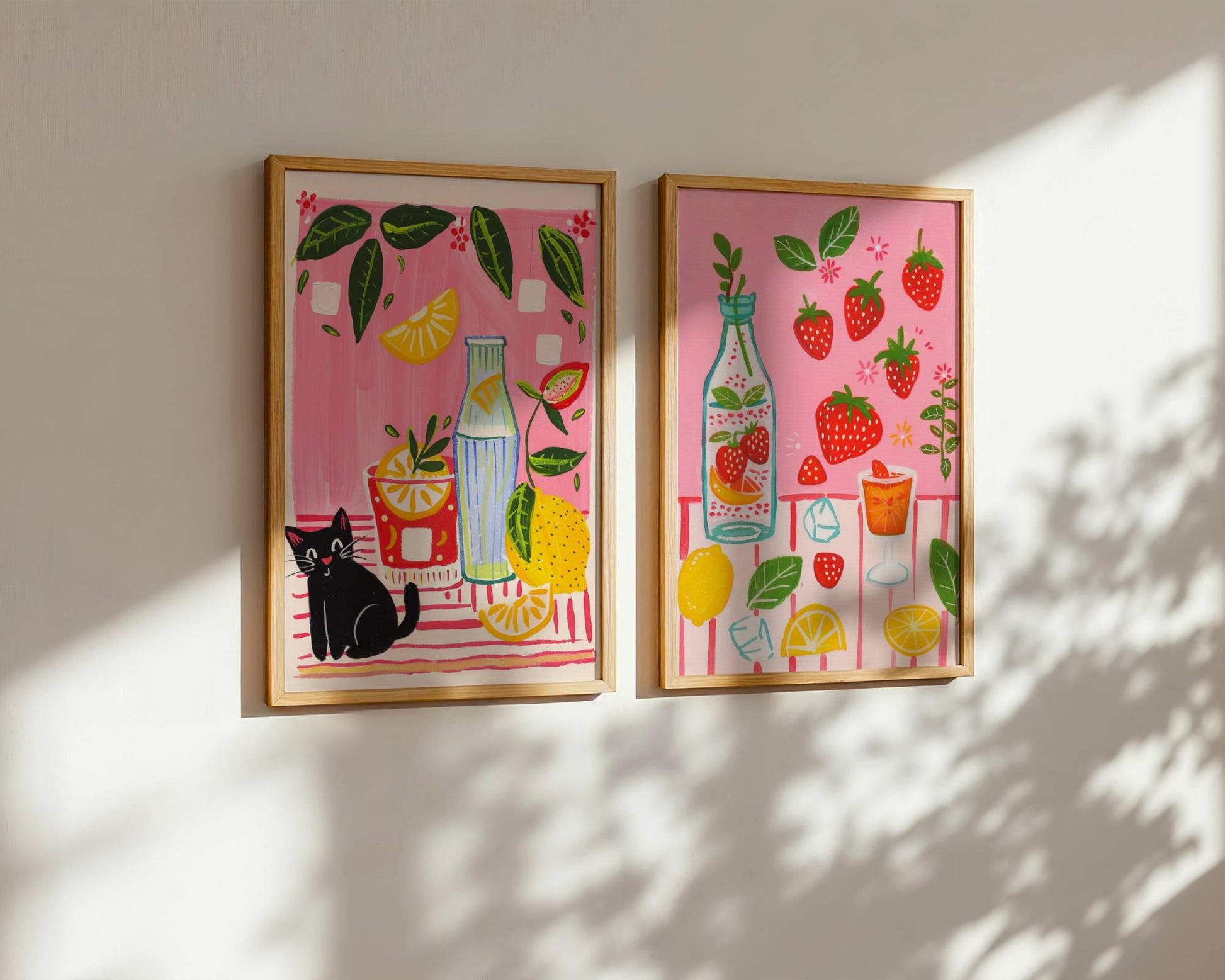Lot de 2 affiches avec chat noir – "Le cocktail d'été du chat noir" - amoureux des chats