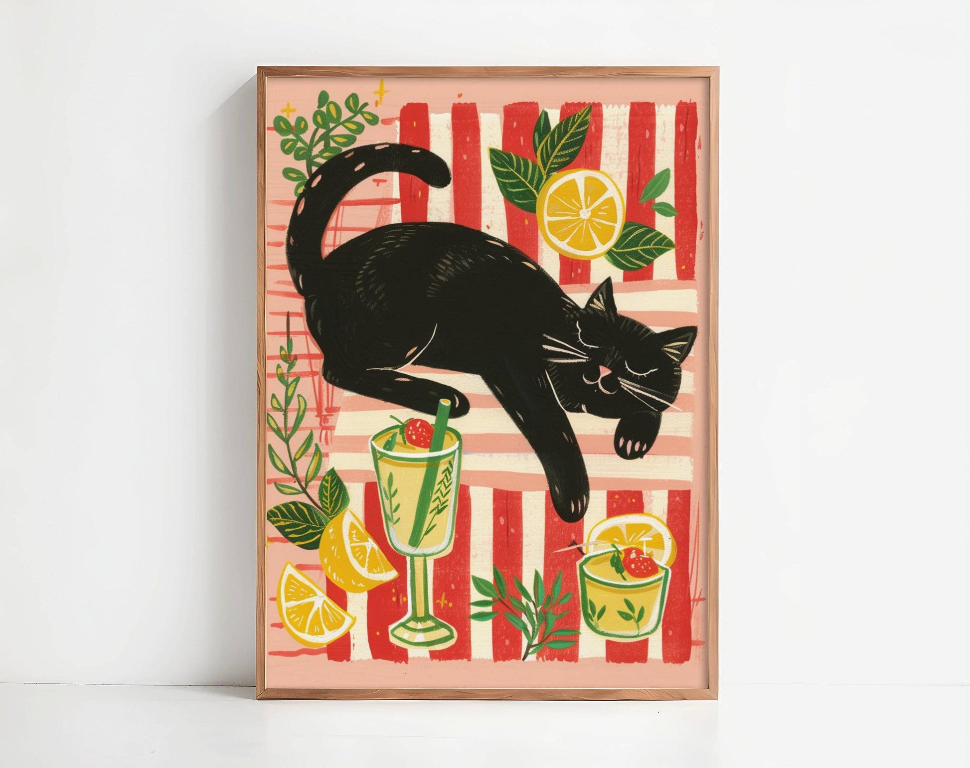 Lot de 2 affiches avec chat noir – "Le cocktail d'été du chat noir" - amoureux des chats