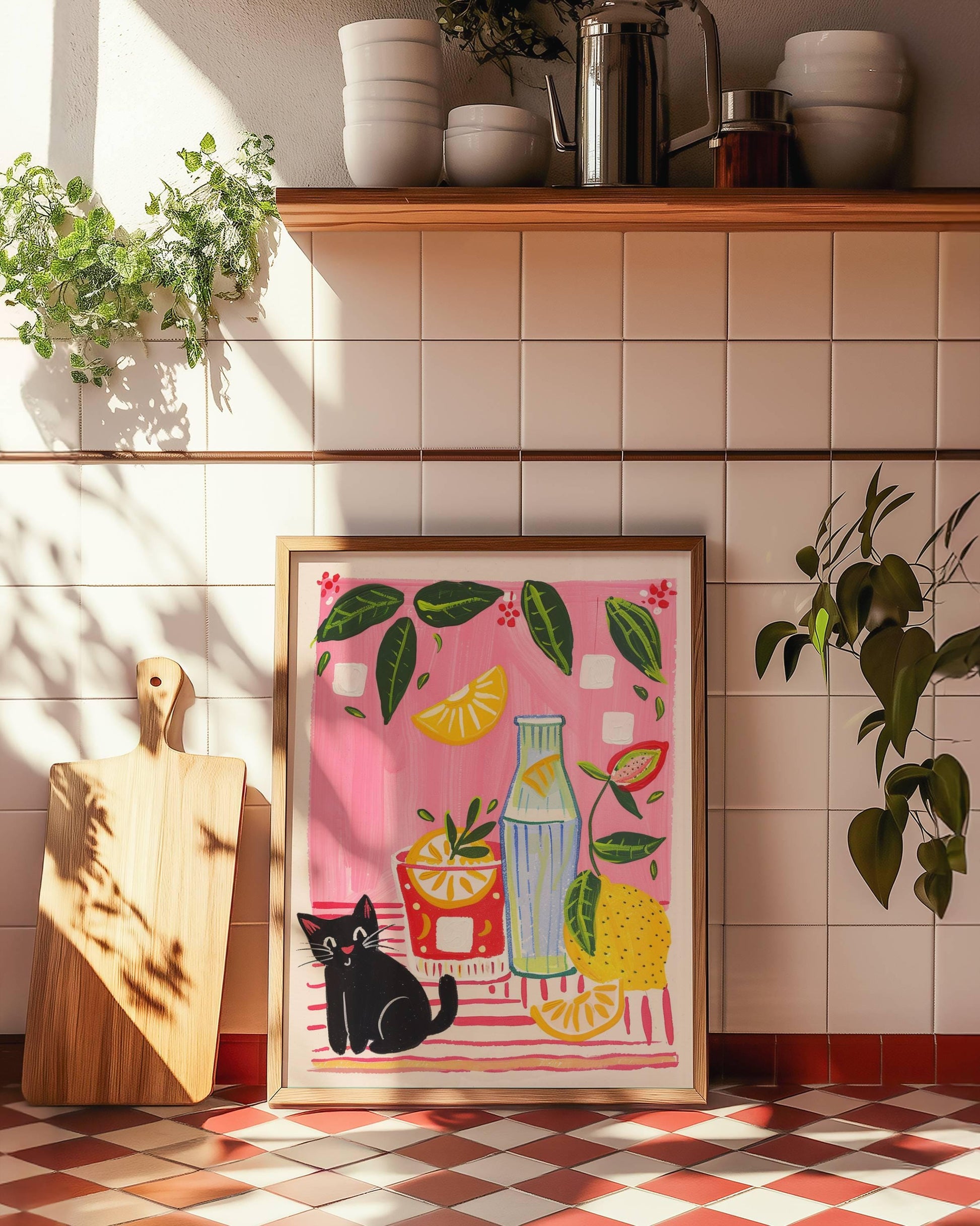 Lot de 2 affiches avec chat noir – "Le cocktail d'été du chat noir" - amoureux des chats