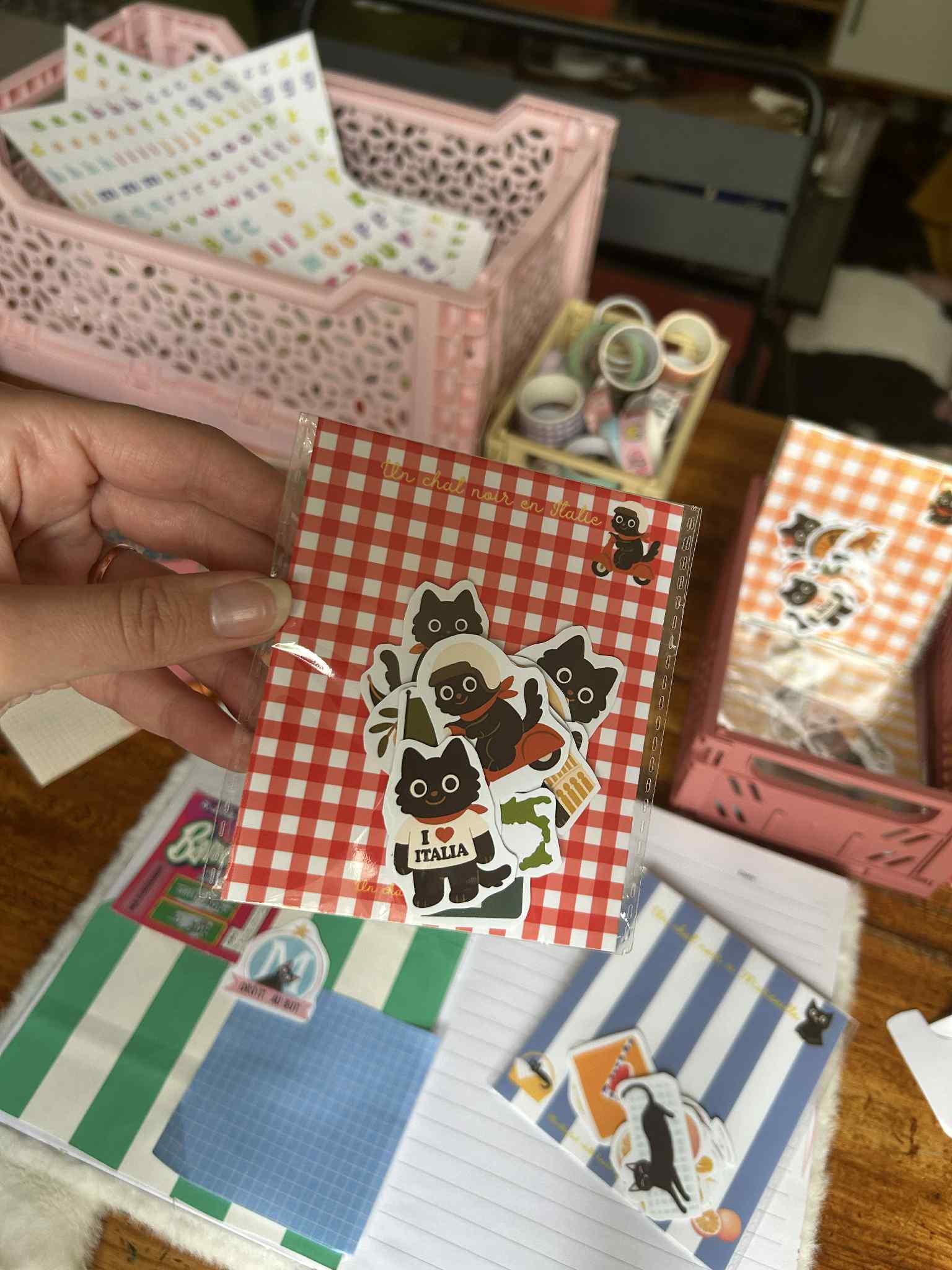 Stickers journaling  "Un chat noir en Italie" - stickers Chat Noir en Italie – Pack de 14 Stickers vinyle - scrapbooking - junk journal