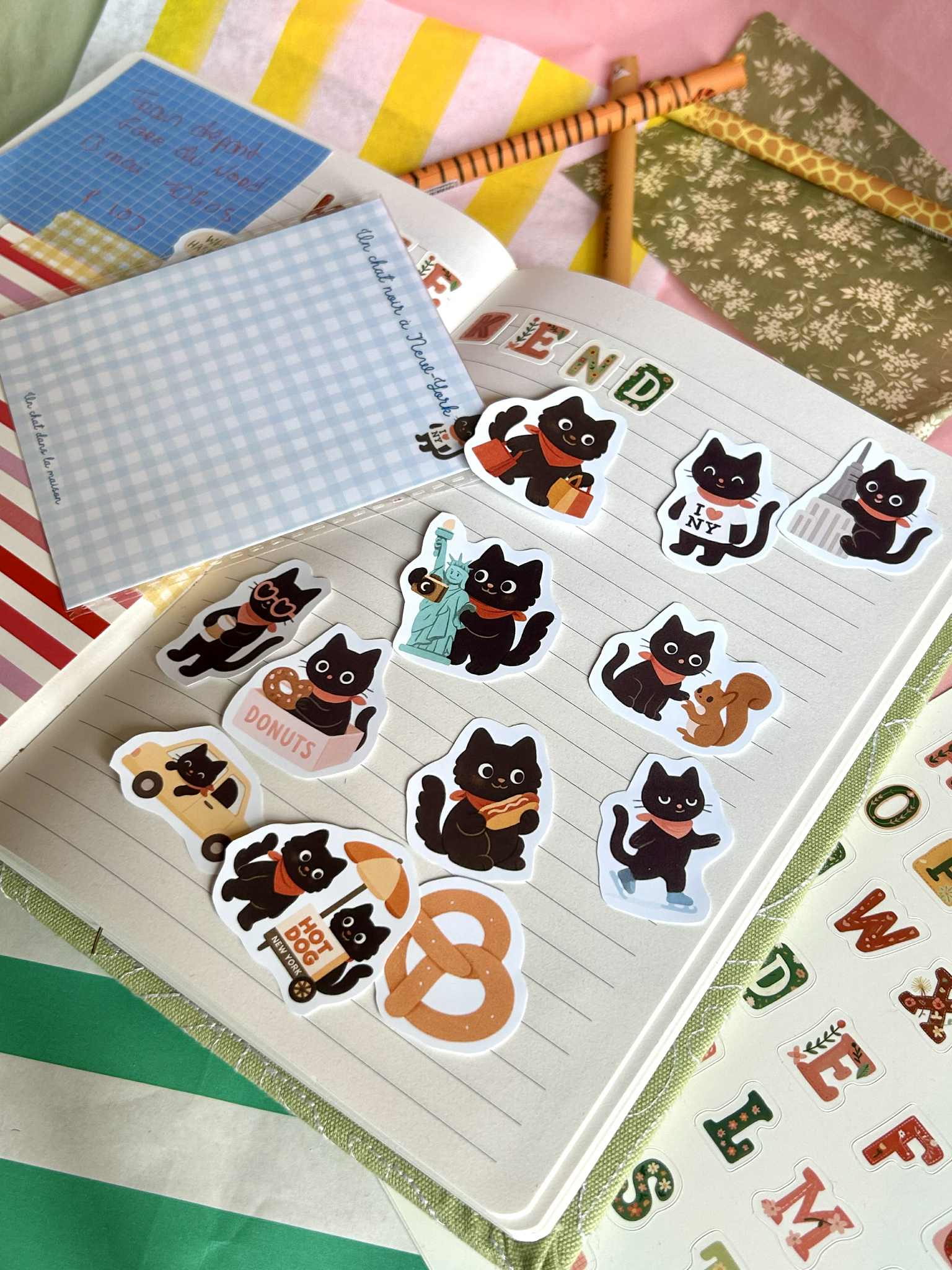Stickers journaling  "Le chat noir à New-York" - stickers Chat Noir & New-York – Pack de 12 Stickers vinyle