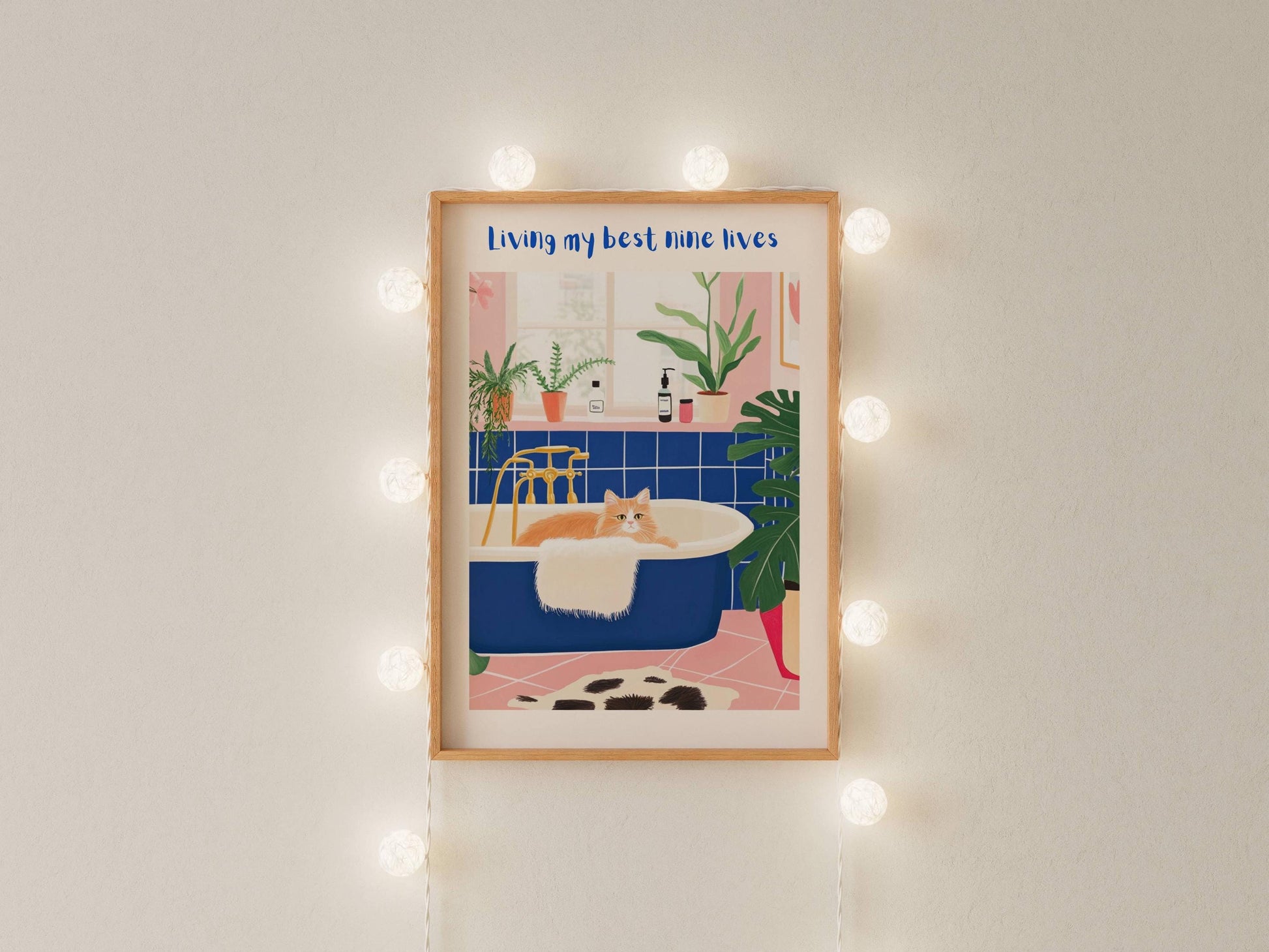 Affiche chat roux dans la salle de bain –Collection "Dimanche matin" -  illustration chat humoristique