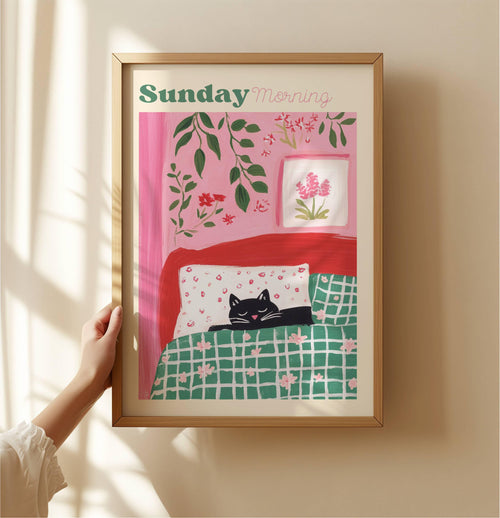 Affiche chat noir humoristique – collection "Dimanche matin" – Illustration chat poétique