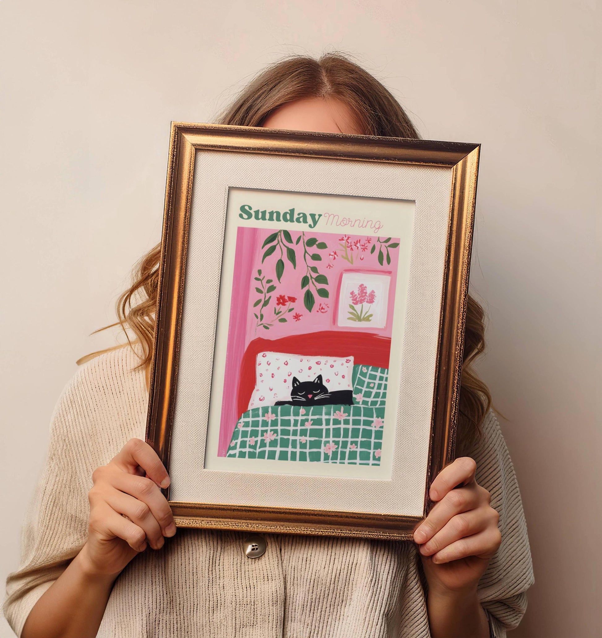 Affiche chat noir humoristique – collection "Dimanche matin" – Illustration chat poétique