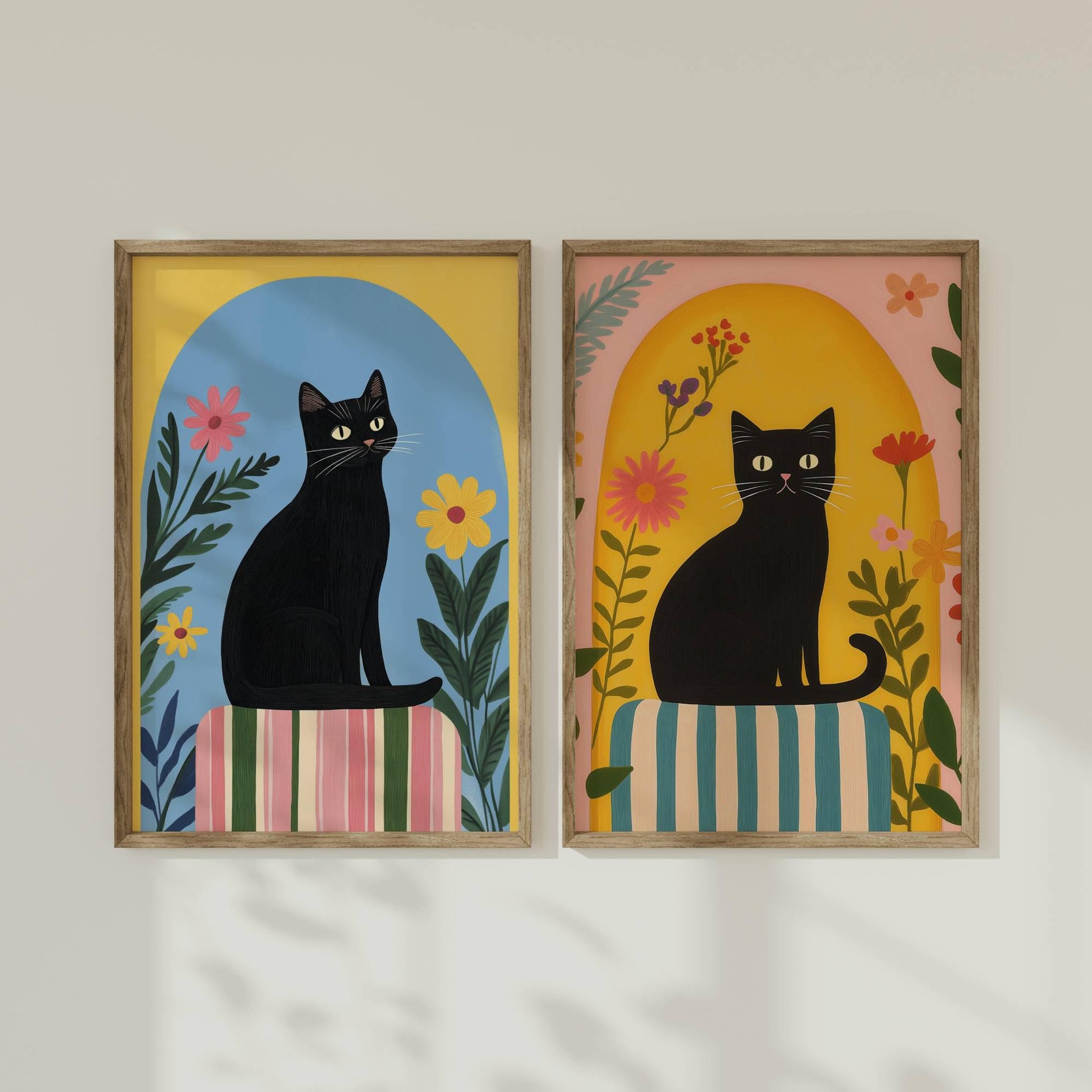 Set de 2 affiches chat noir – collection "Les rêves du chat noir" – illustration chat poétique