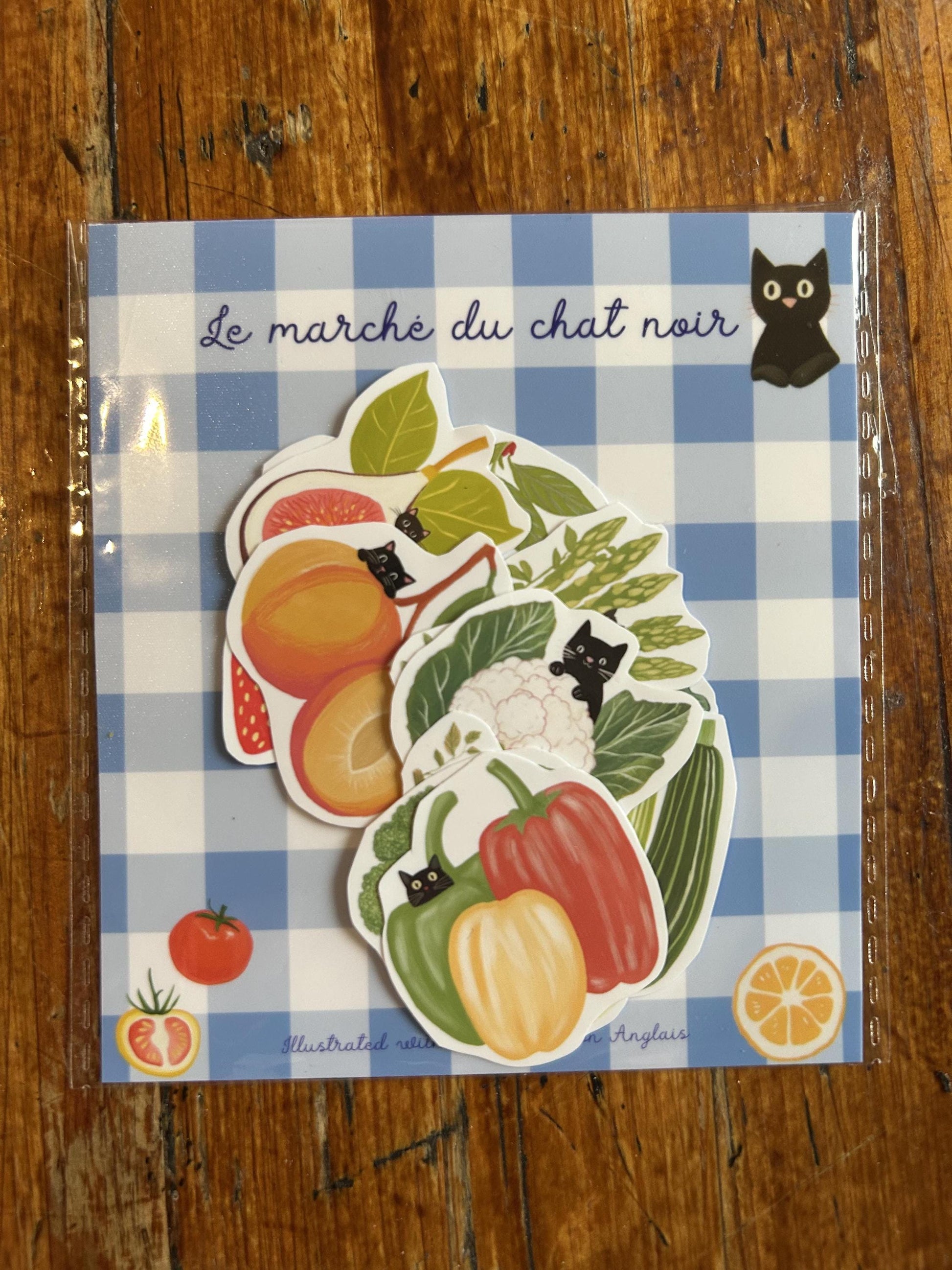 Stickers "Le verger du chat noir" - stickers Chat Noir & Fruits et Légumes – Pack de 13 Stickers vinyle