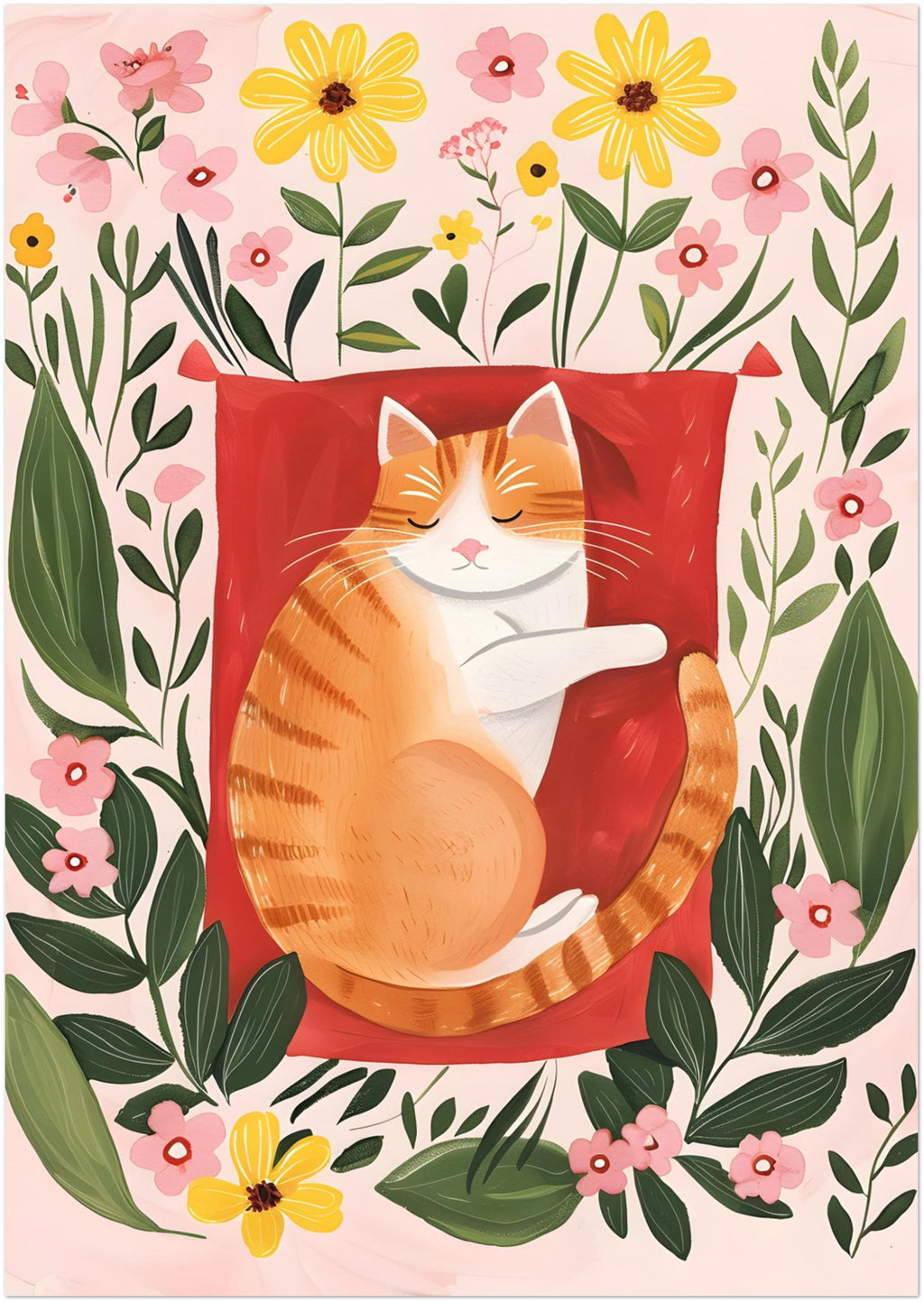 Affiche chat roux – "Le jardin rêveur du chat roux" – Illustration poétique