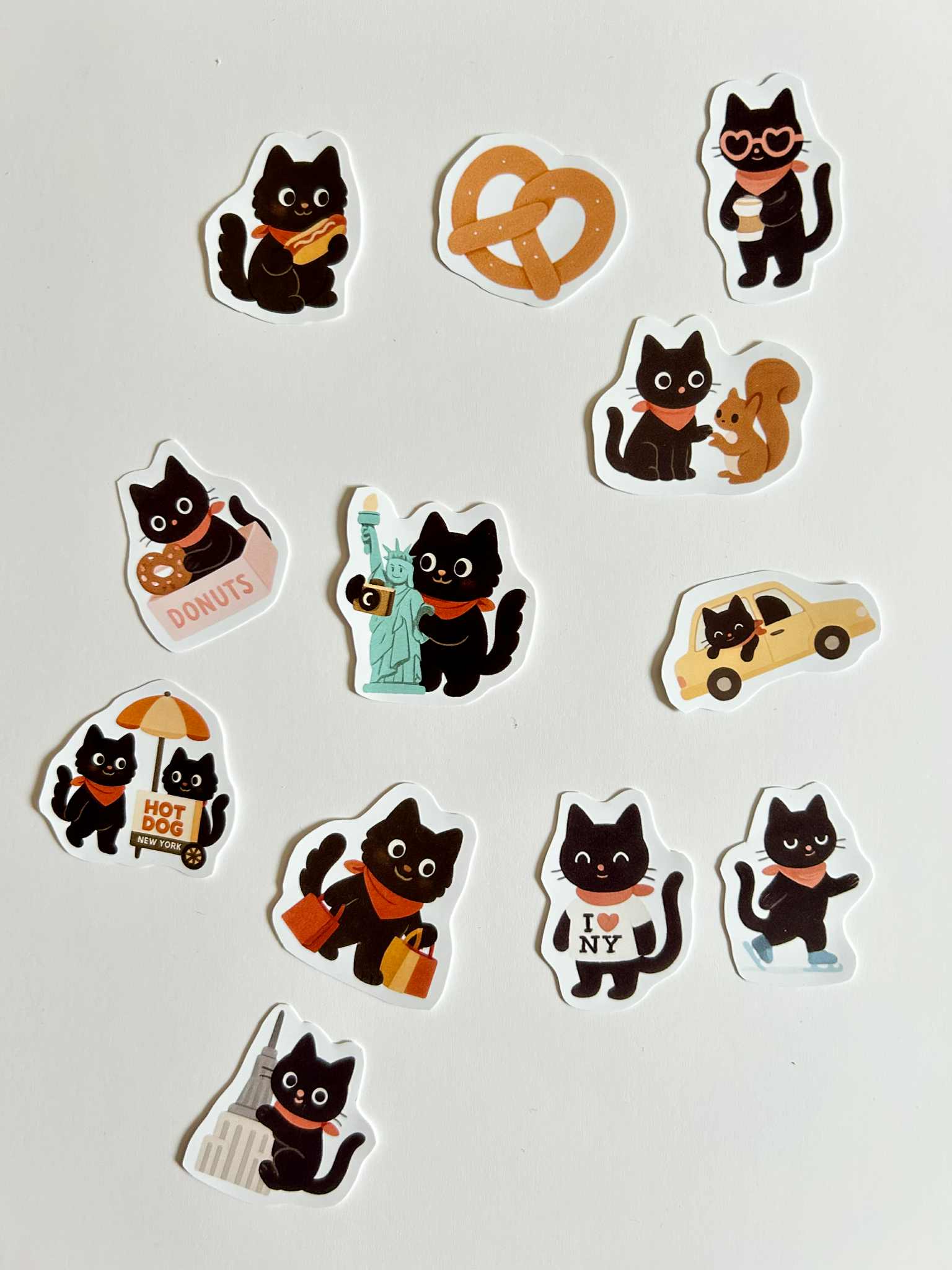 Stickers journaling  "Le chat noir à New-York" - stickers Chat Noir & New-York – Pack de 12 Stickers vinyle