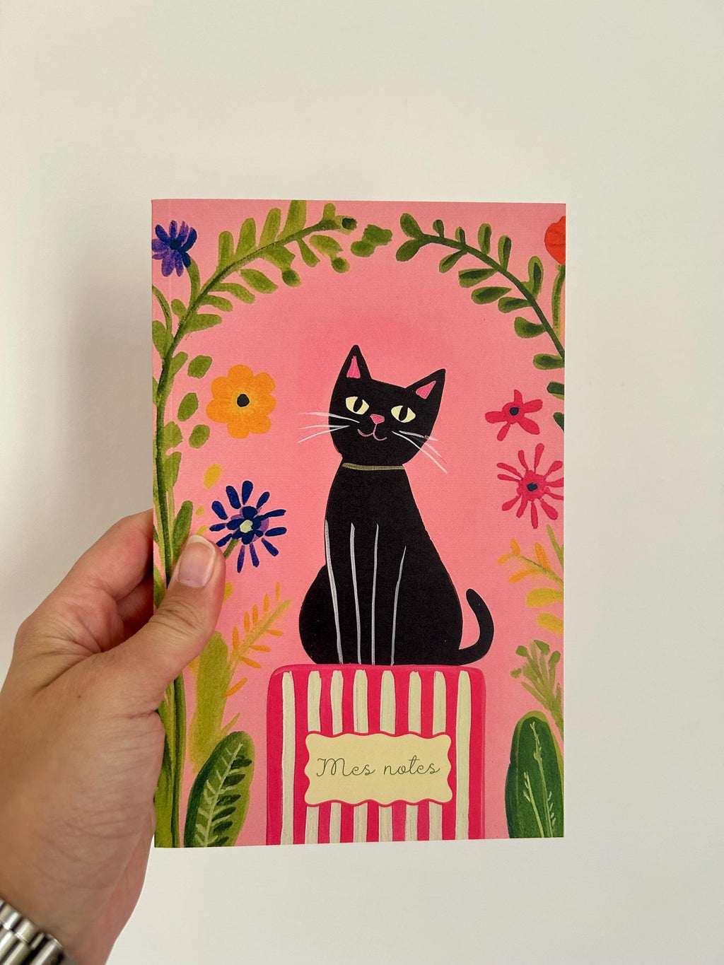 Carnet de notes chat noir et fleurs – carnet de notes 80 pages lignées –  carnet d'écriture, carnet poétique