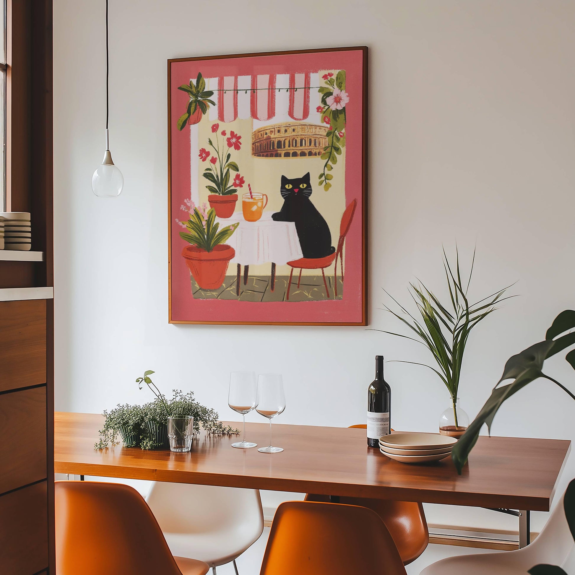 Affiche chat noir à Rome – Collection "Les voyages du chat noir"  – déco murale ville et voyage