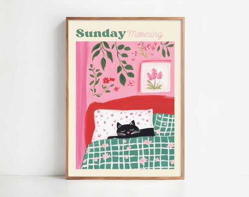 Affiche chat noir humoristique – collection "Dimanche matin" – Illustration chat poétique