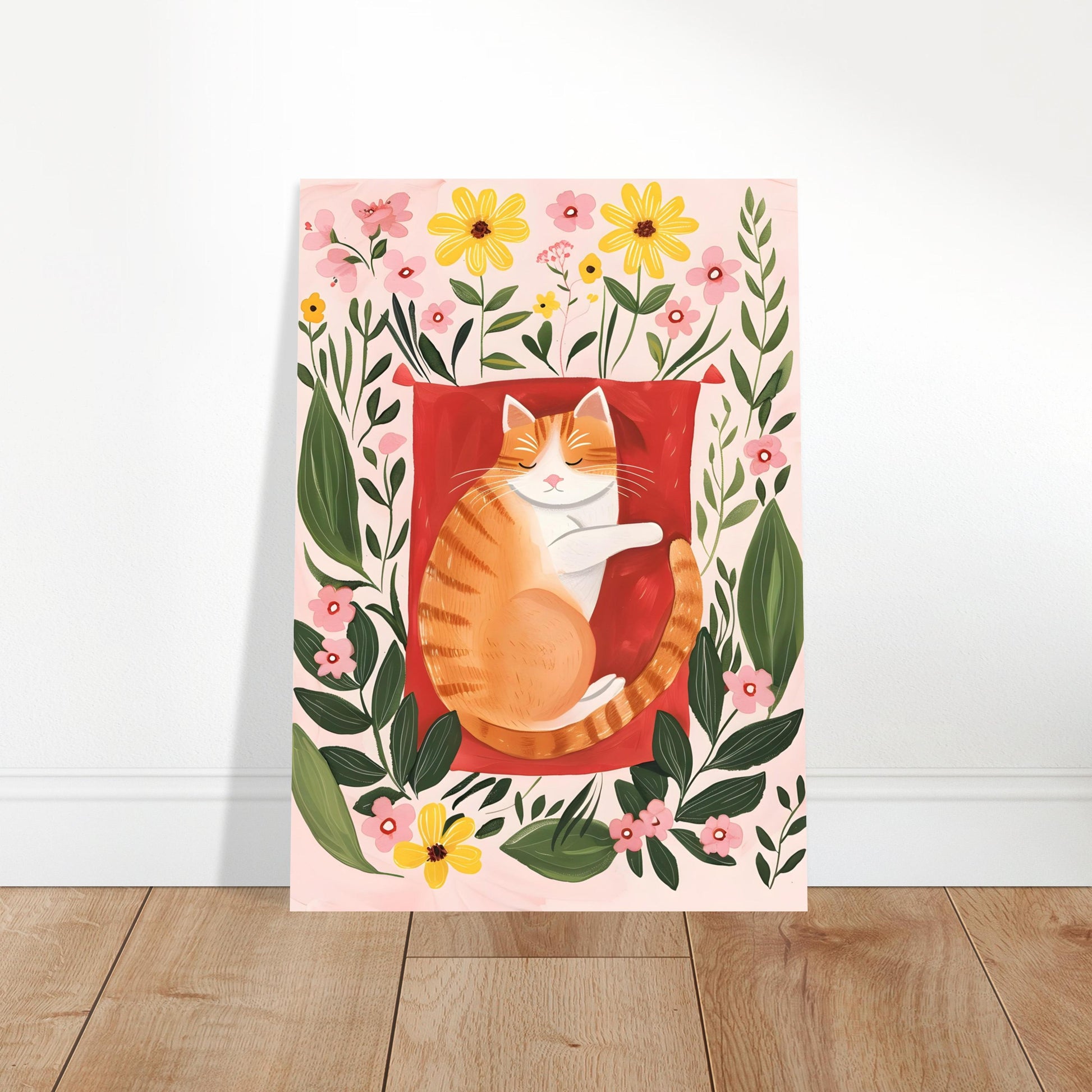 Affiche chat roux – "Le jardin rêveur du chat roux" – Illustration poétique