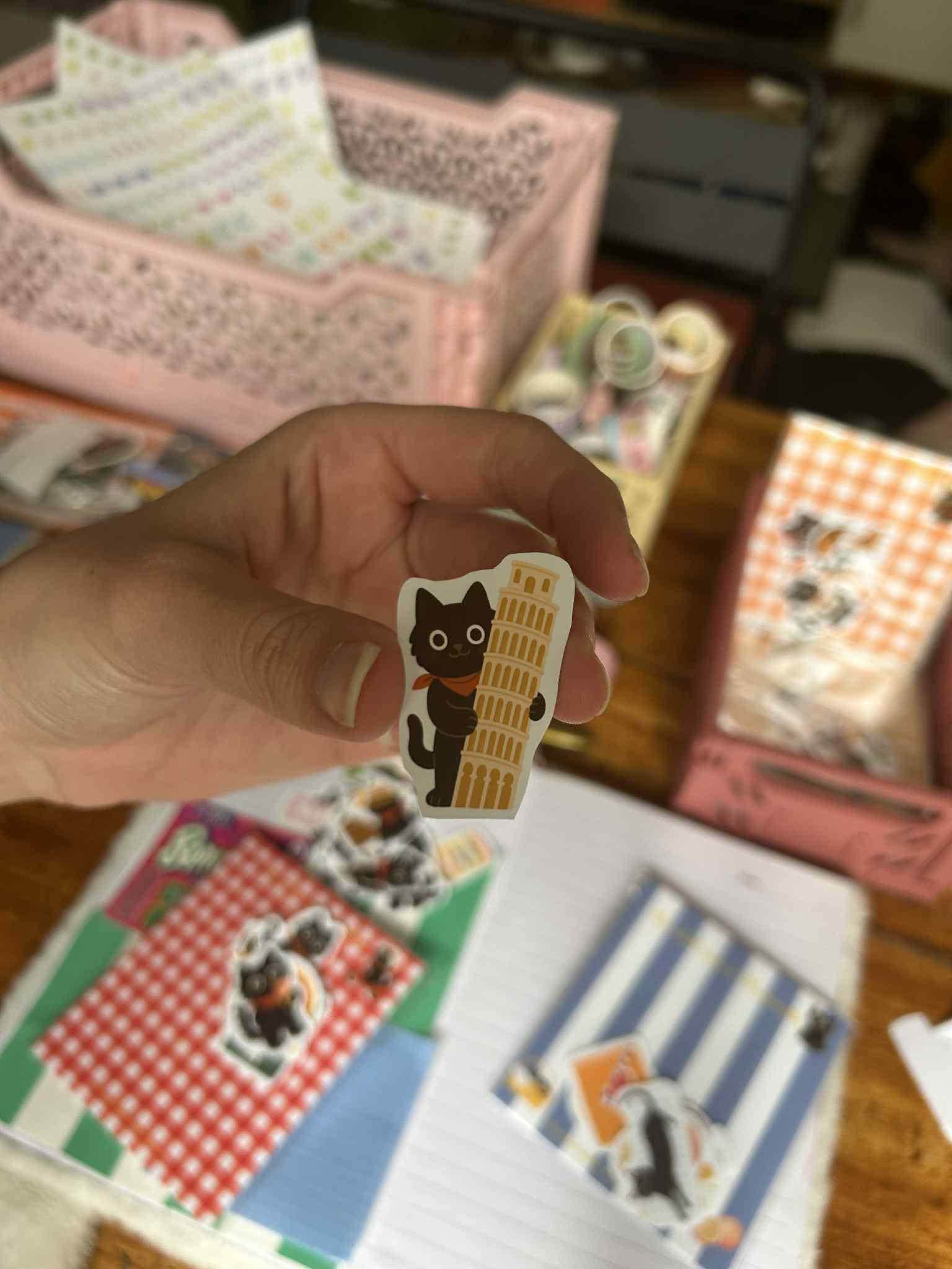 Stickers journaling  "Un chat noir en Italie" - stickers Chat Noir en Italie – Pack de 14 Stickers vinyle - scrapbooking - junk journal