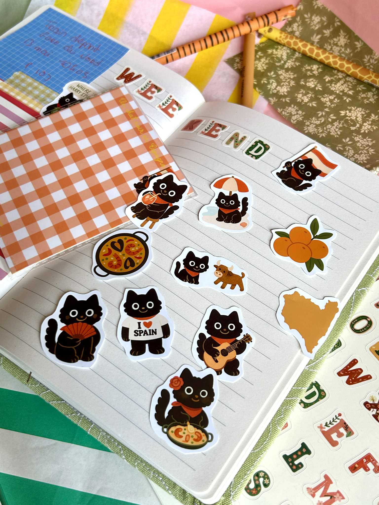 Stickers journaling  "Un chat noir en Espagne" - stickers Chat Noir en Espagne – Pack de 10 Stickers vinyle