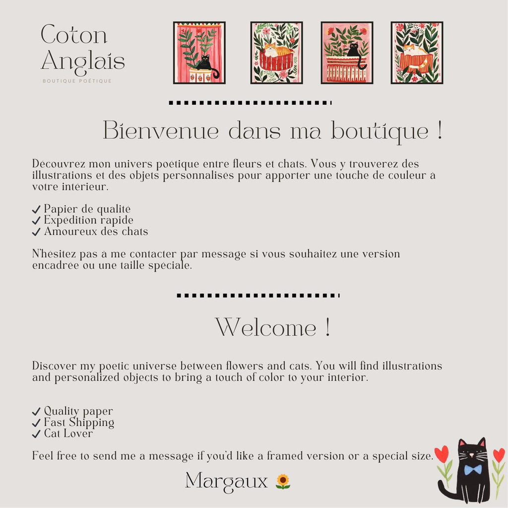 Set de 2 affiches chat noir – illustrations chats noirs poétique et  vintage – art mural poétique – déco murale chambre ou salon