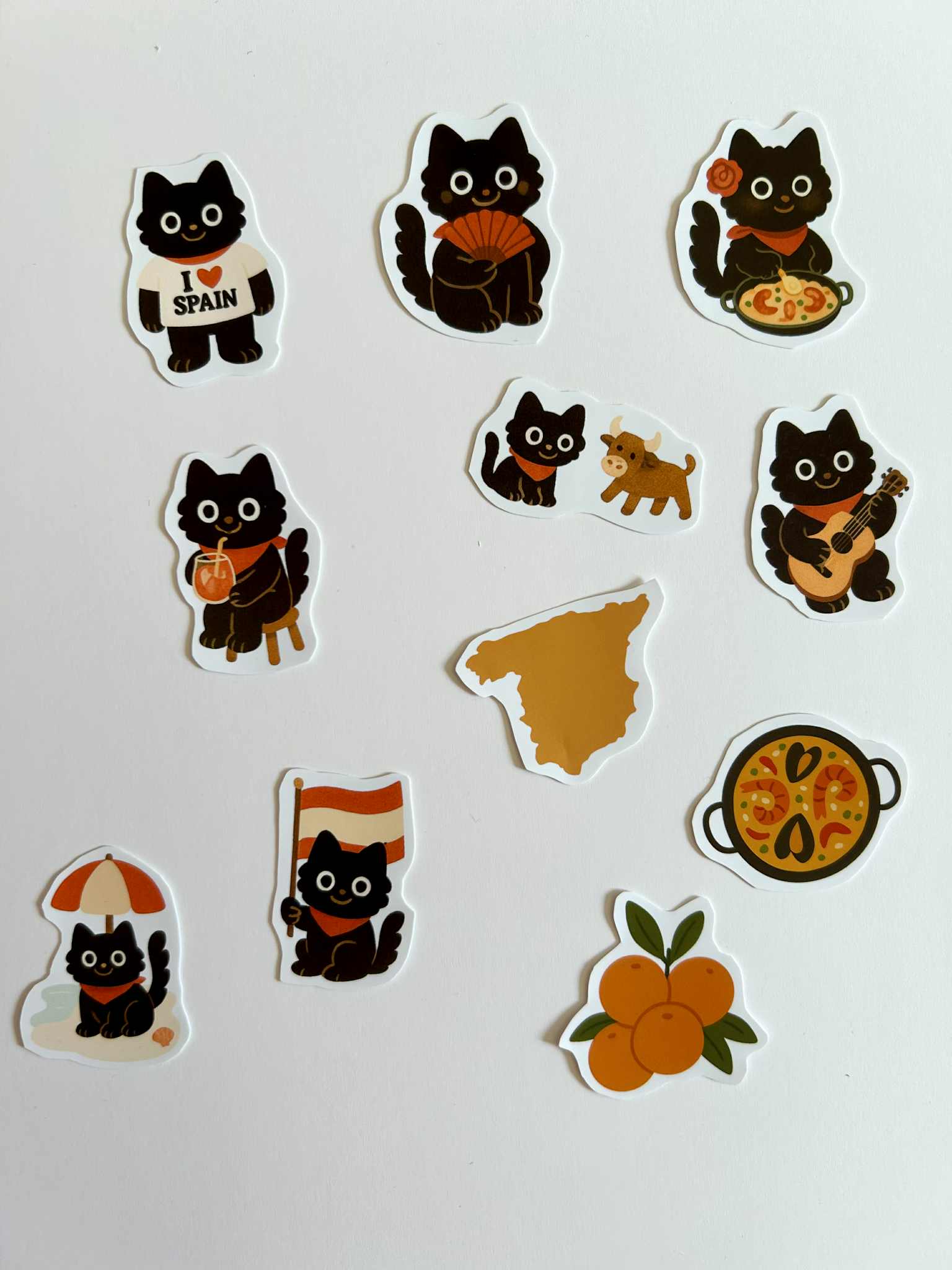 Stickers journaling  "Un chat noir en Espagne" - stickers Chat Noir en Espagne – Pack de 10 Stickers vinyle