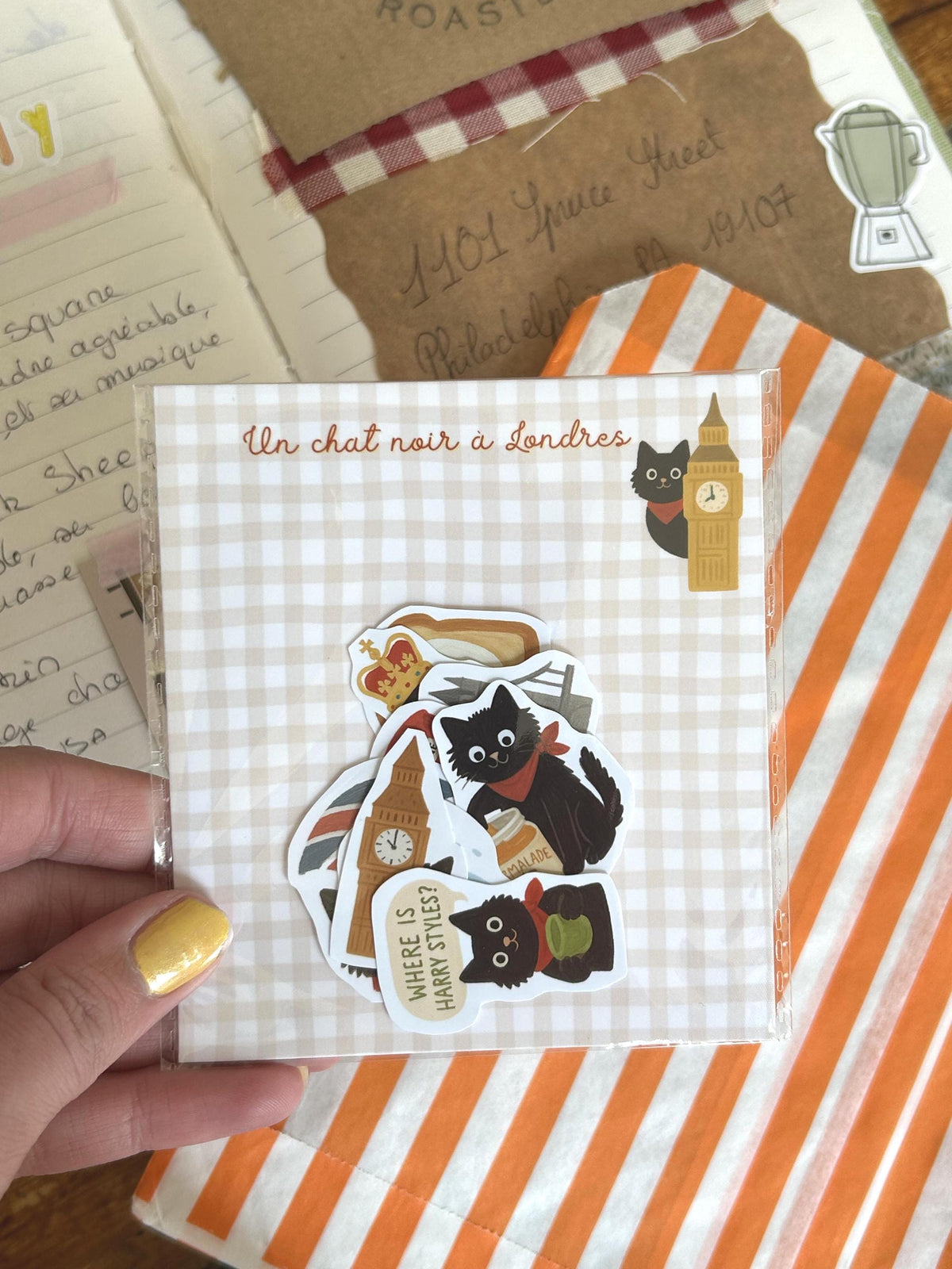 Stickers journaling  "Le chat noir à Londres" - stickers Chat Noir & Londres – Pack de 10 Stickers vinyle