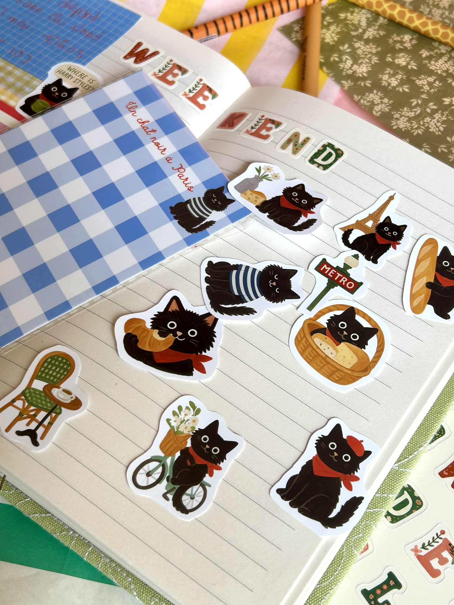 Stickers journaling  "Le chat noir à Paris" - stickers Chat Noir & Paris – Pack de 10 Stickers vinyle