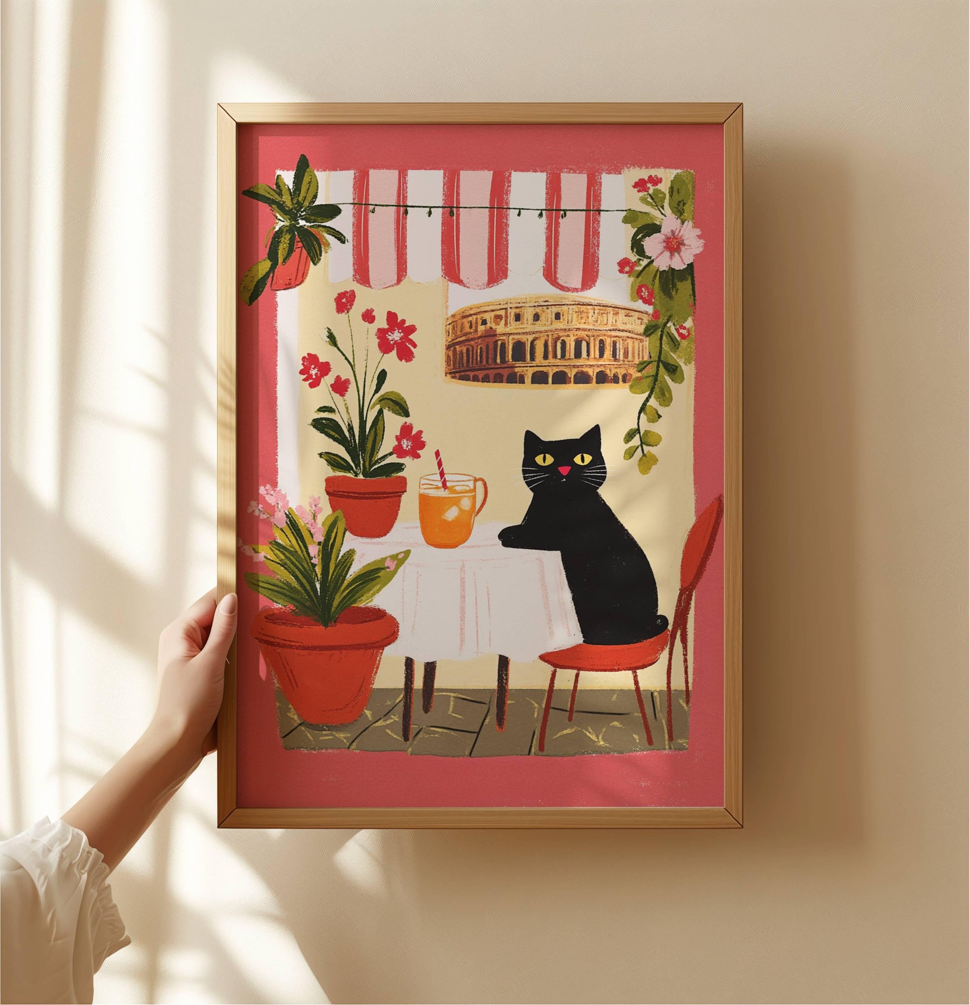 Affiche chat noir à Rome – Collection "Les voyages du chat noir"  – déco murale ville et voyage
