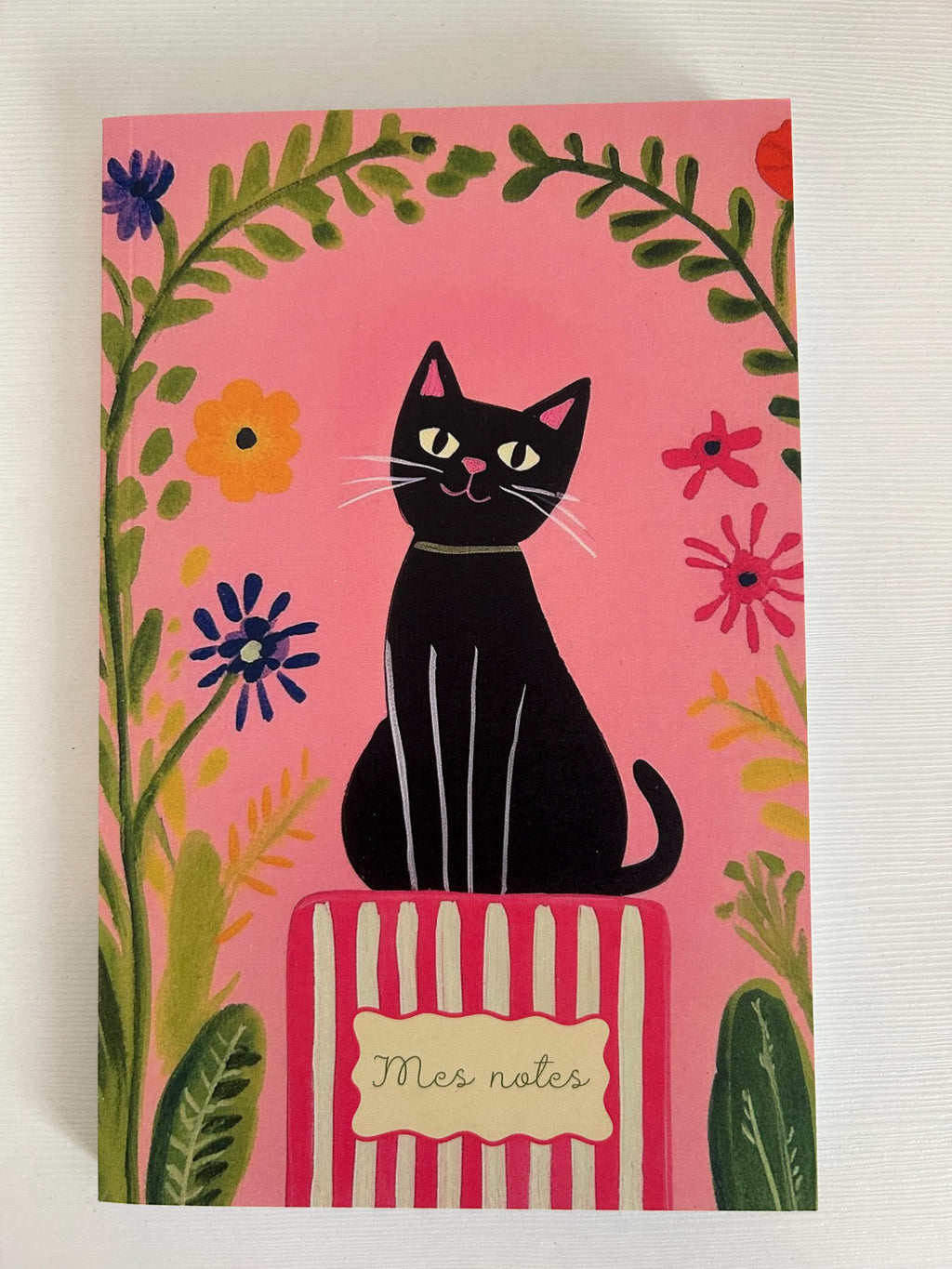 Carnet de notes chat noir et fleurs – carnet de notes 80 pages lignées –  carnet d'écriture, carnet poétique