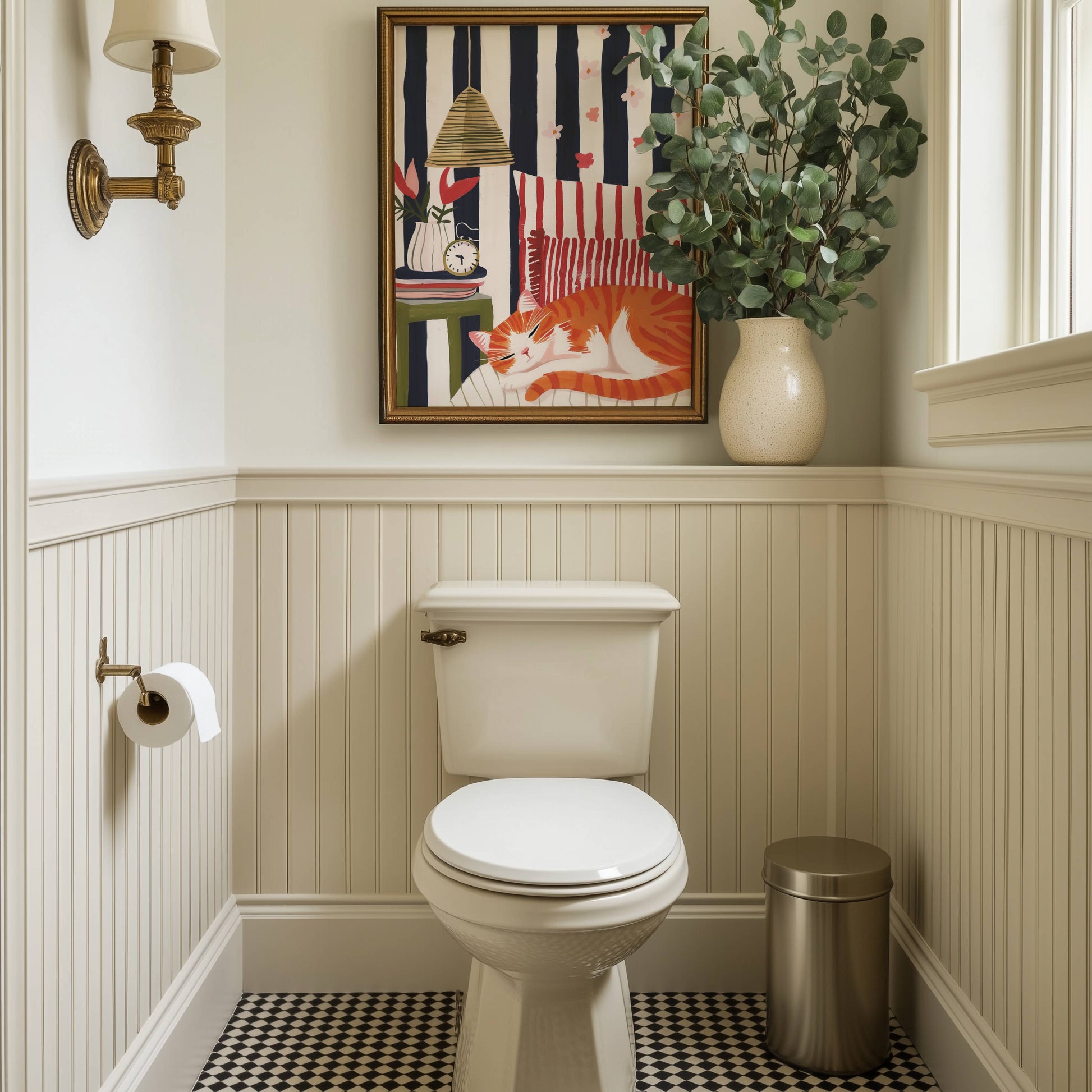 Illustration chat roux sieste | affiche chambre cosy rétro | cadeau amoureux des chats | décoration intérieure cottagecore