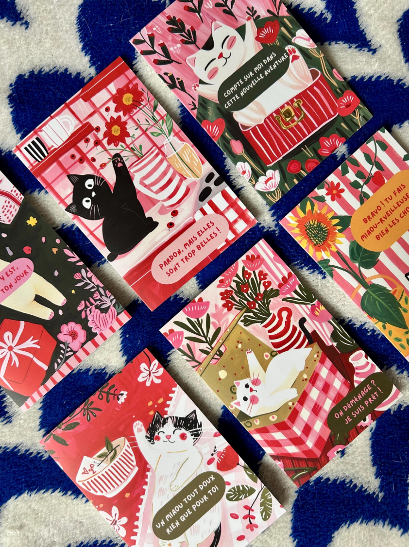 Carte de voeux chat drôle "pardon, mais elles sont trop belles !" – Chat noir dans la cuisine et fleurs rouges, papier premium, idée cadeau