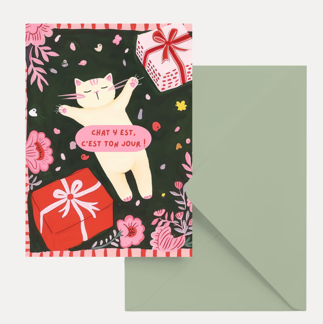 Carte de vœux anniversaire "chat y est, c’est ton jour !" – Chat rigolo et idée cadeaux, amoureux des chats, carte d'anniversaire