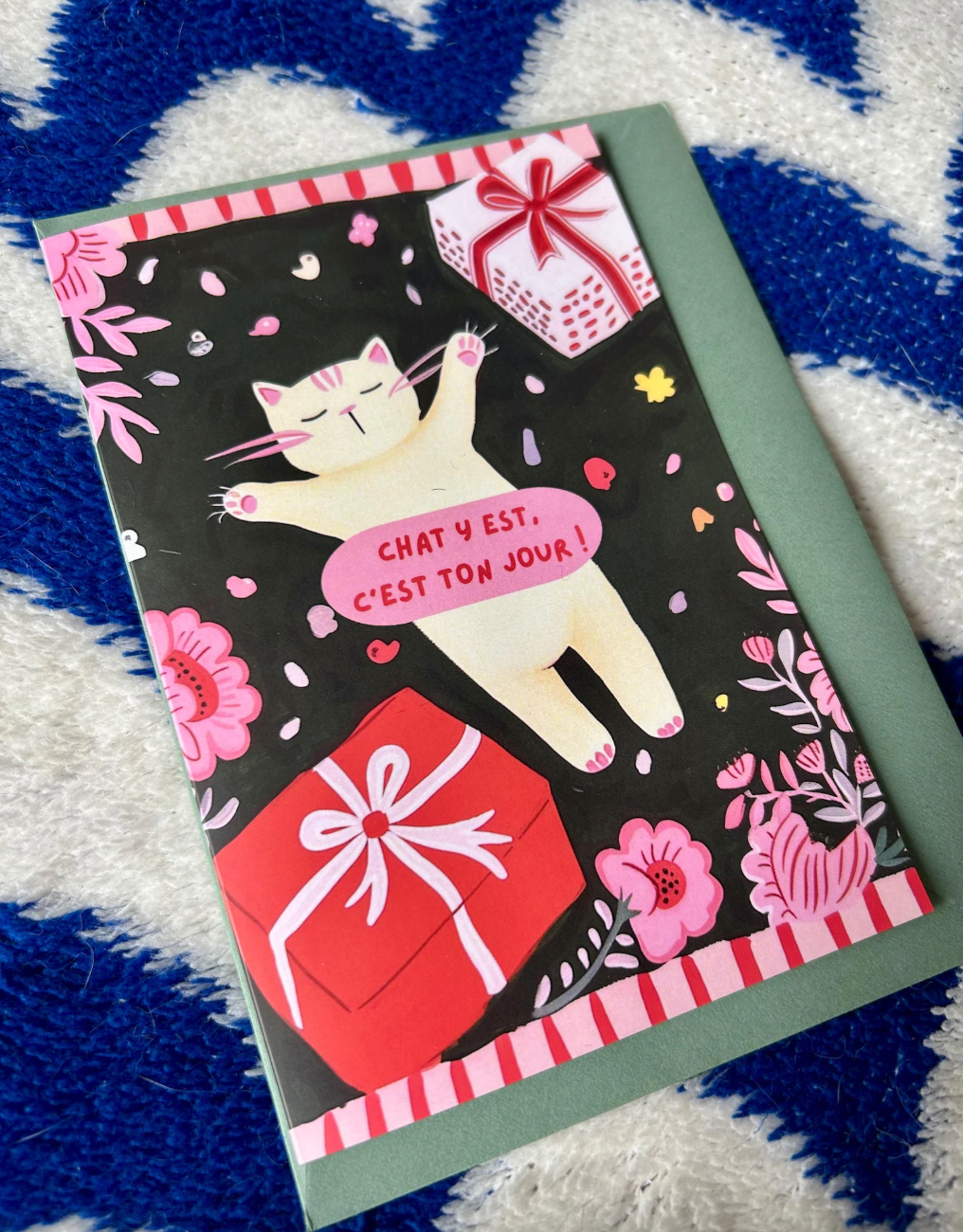 Carte de vœux anniversaire "chat y est, c’est ton jour !" – Chat rigolo et idée cadeaux, amoureux des chats, carte d'anniversaire