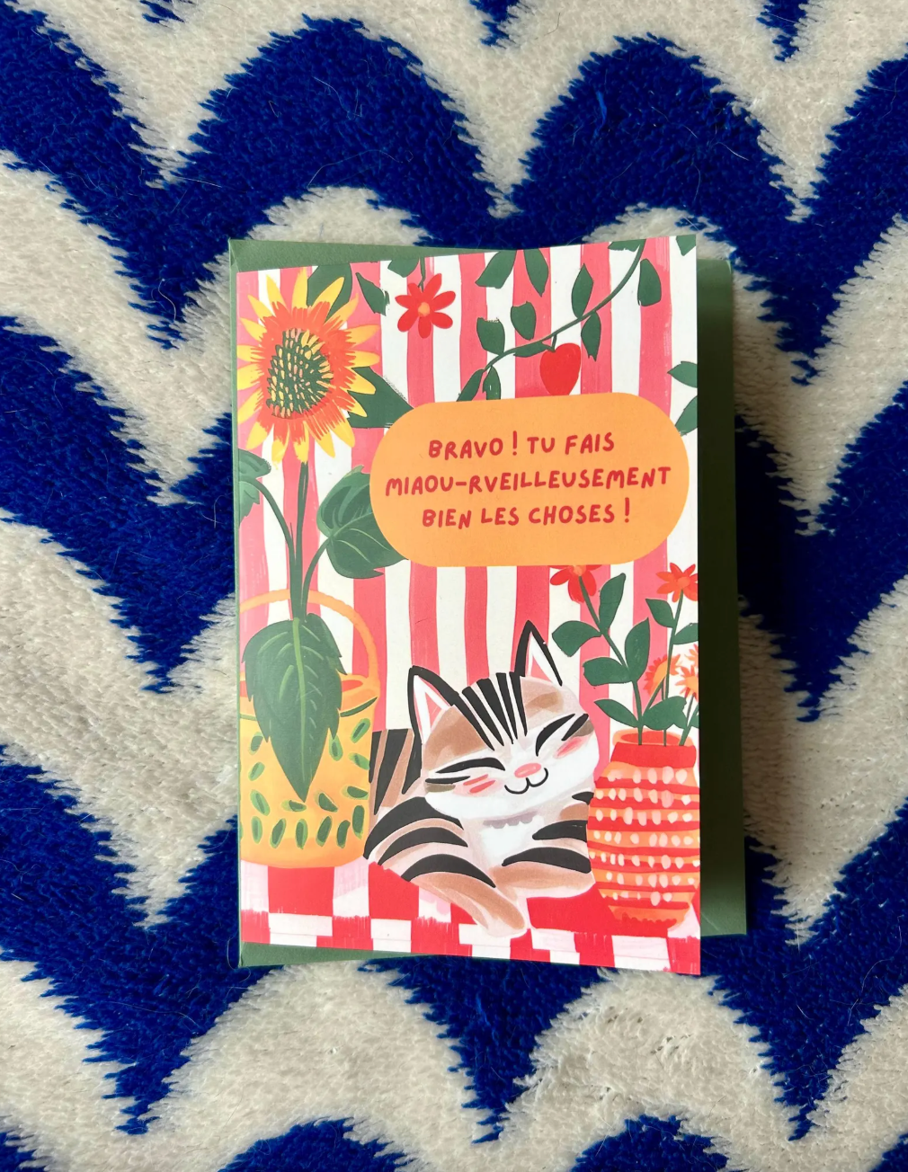 Carte de voeux chat "bravo ! tu fais miaou-rveilleusement bien les choses !" Carte encouragement à offrir, carte message mignon, idée cadeau