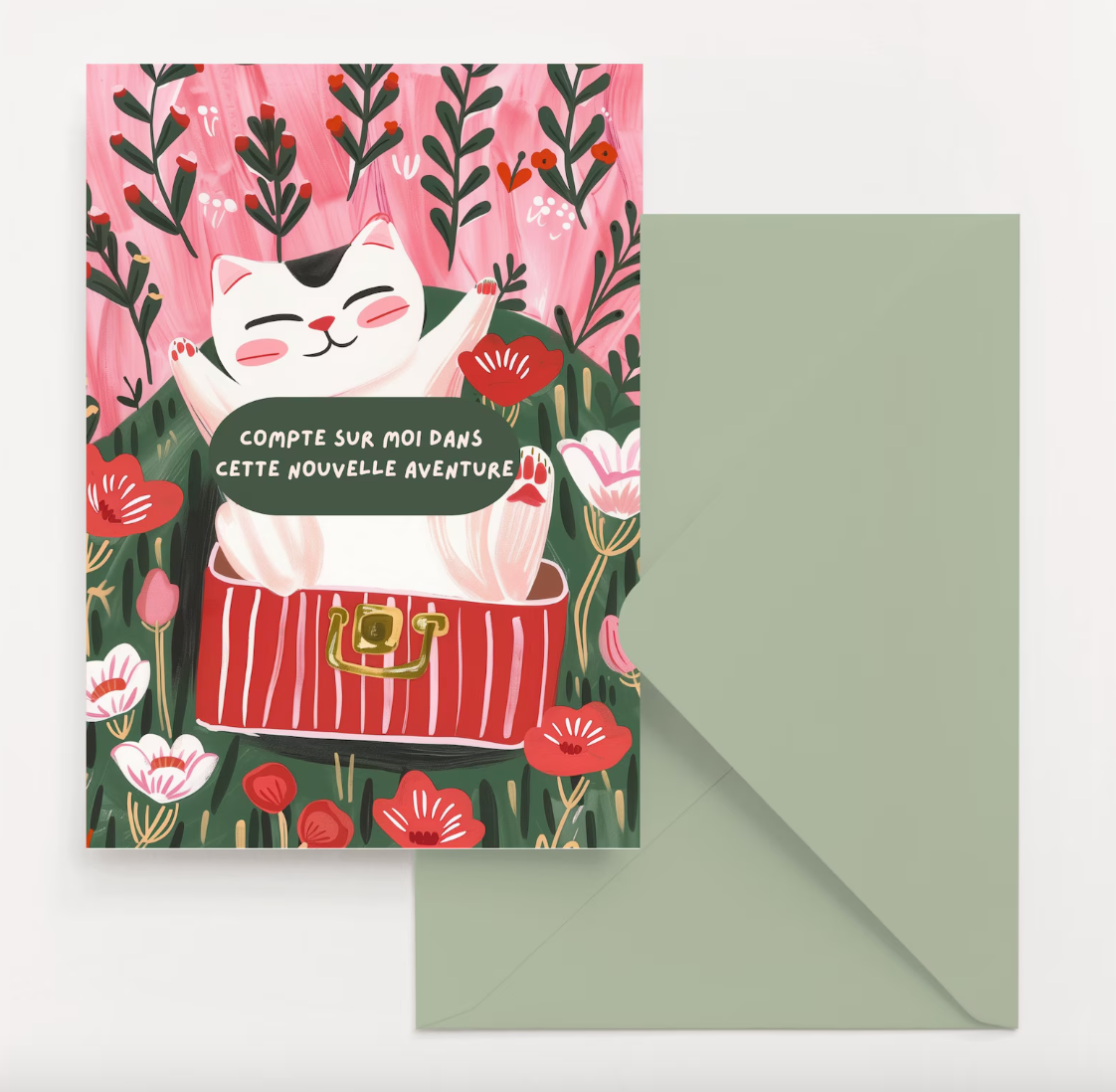 Carte de voeux chat "compte sur moi dans cette nouvelle aventure" – Carte de soutien, message mignon à offrir, idée cadeau