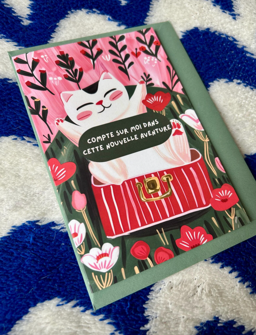 Carte de voeux chat "compte sur moi dans cette nouvelle aventure" – Carte de soutien, message mignon à offrir, idée cadeau