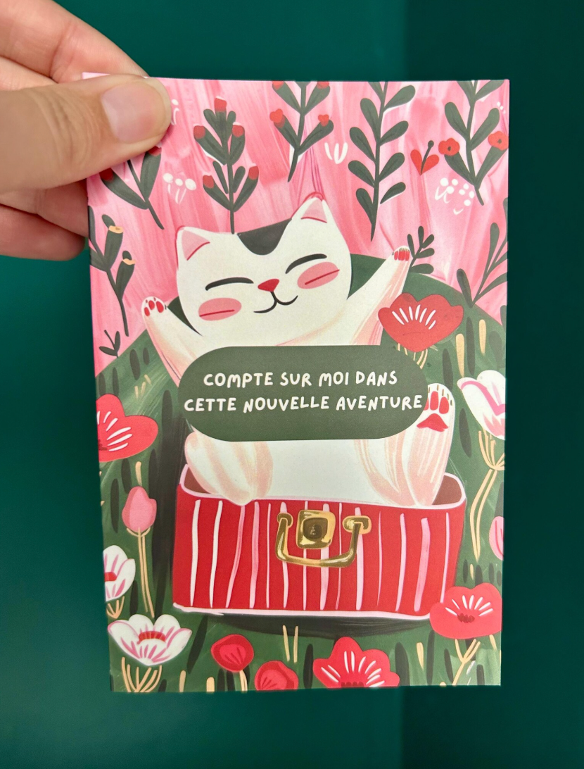 Carte de voeux chat "compte sur moi dans cette nouvelle aventure" – Carte de soutien, message mignon à offrir, idée cadeau