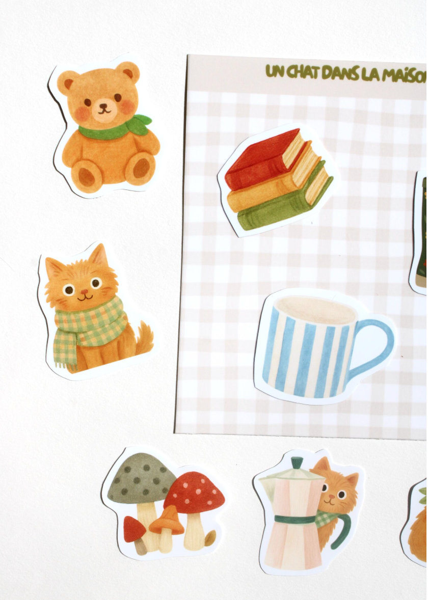 Stickers automne journaling - "L'automne du chat roux" - stickers chat roux & automne – Pack de 10 stickers vinyle - idée cadeau chat roux
