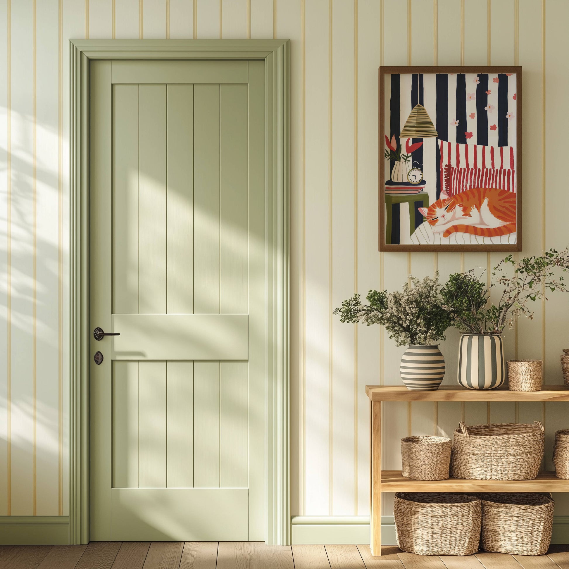 Illustration chat roux sieste | affiche chambre cosy rétro | cadeau amoureux des chats | décoration intérieure cottagecore