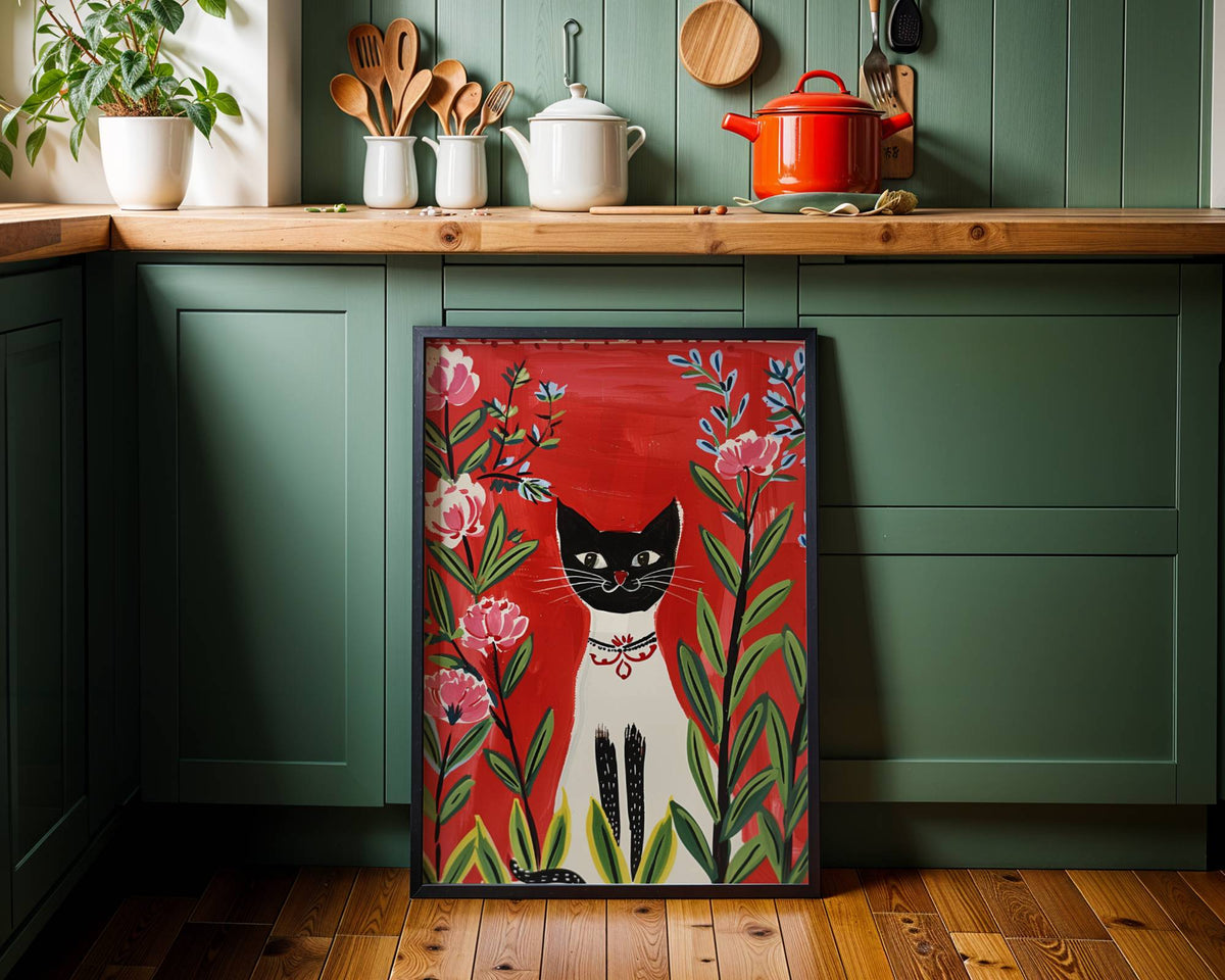 Illustration Chat Siamois et fleurs roses - Idée cadeau amoureux des siamois