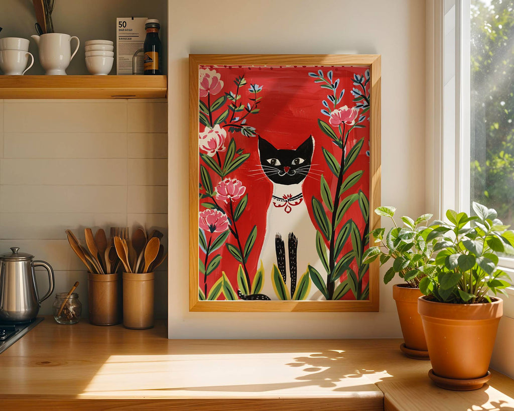 Illustration Chat Siamois et fleurs roses - Idée cadeau amoureux des siamois