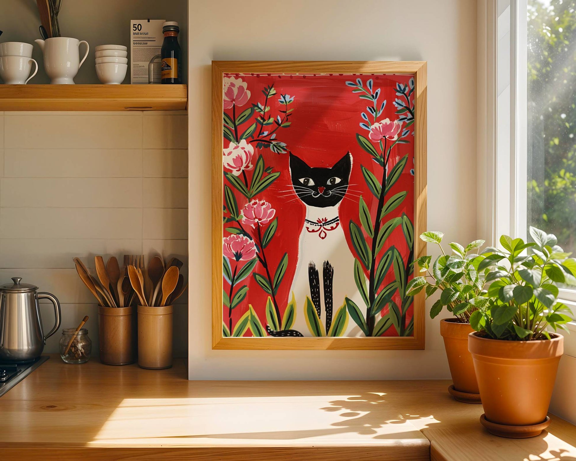 Illustration Chat Siamois et fleurs roses - Idée cadeau amoureux des siamois