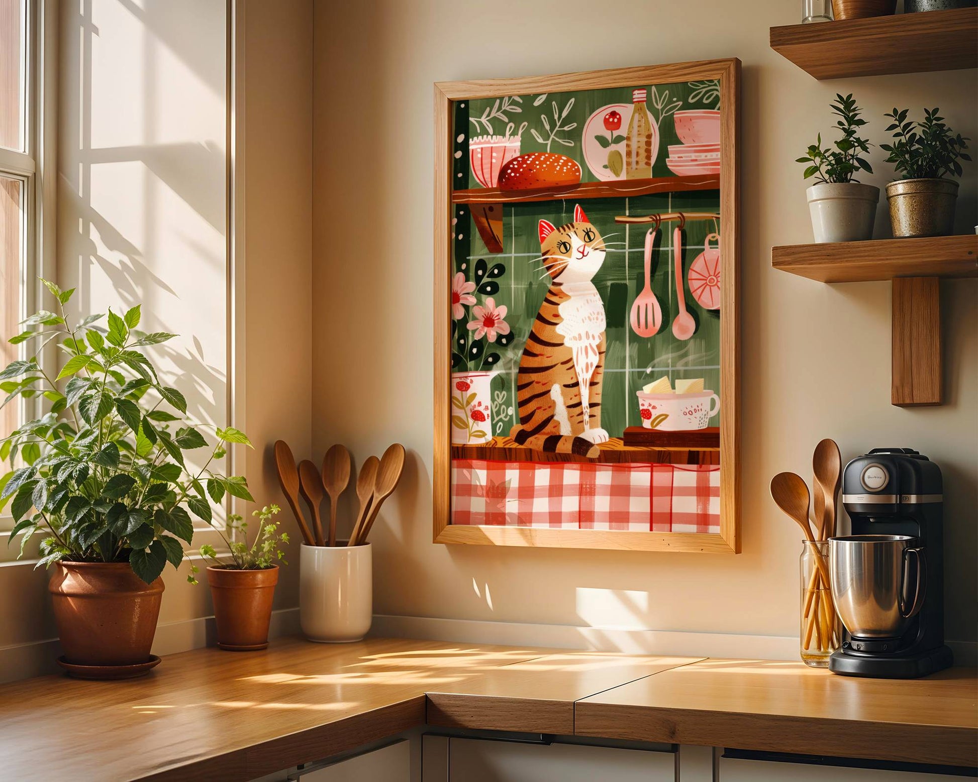 Illustration chat roux tigré cuisine vintage - illustration pour la cuisine - idée cadeau amoureux des chats