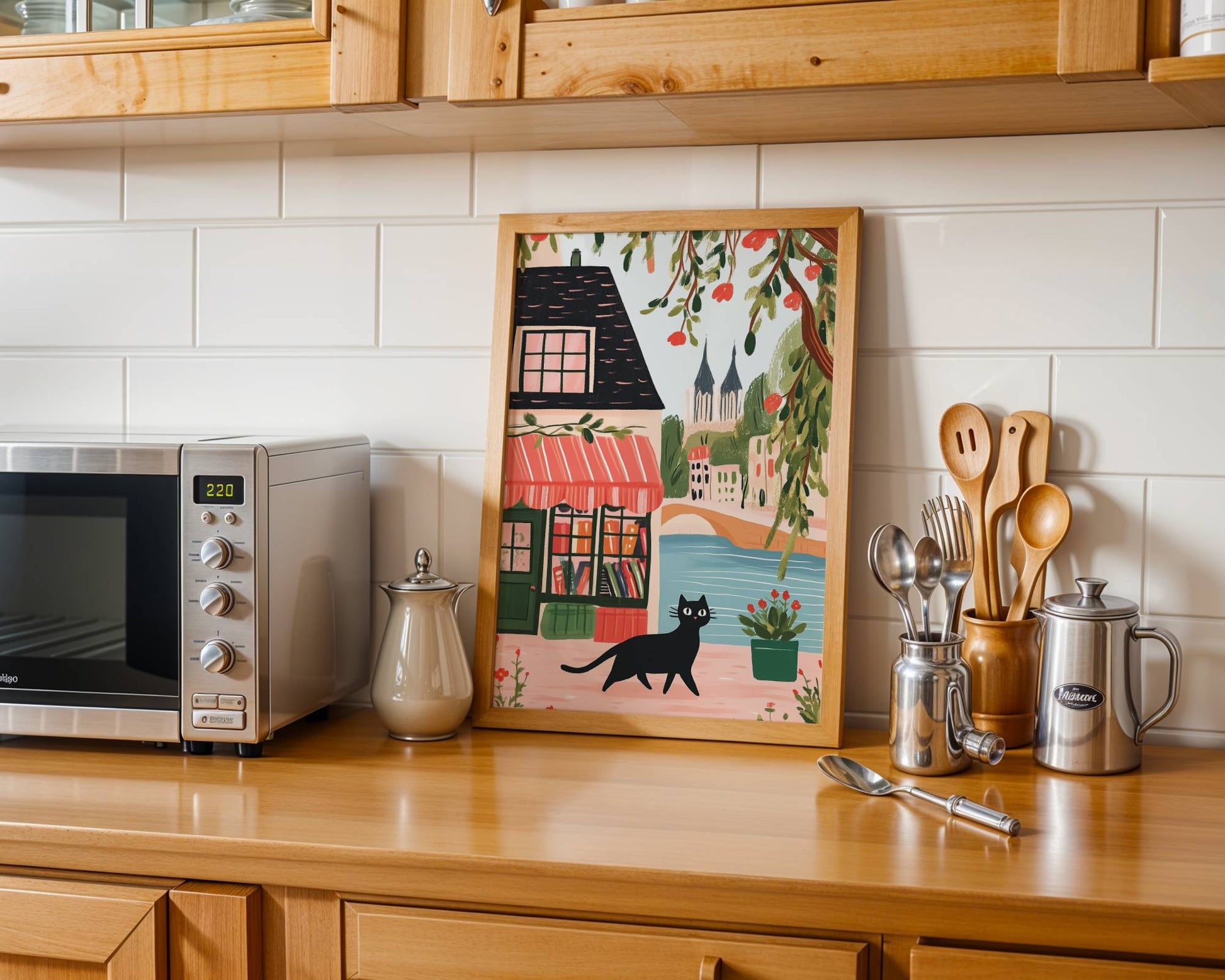 Affiche chat noir librairie Paris - Cadeau bibliophile et amoureux des Chats - Illustration naïve France