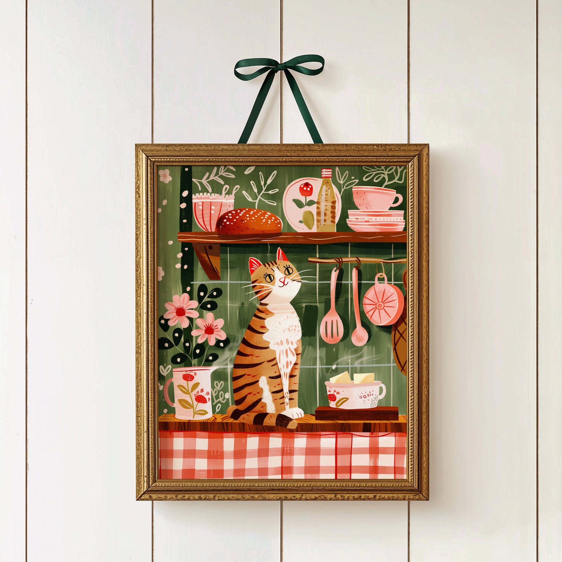 Illustration chat roux tigré cuisine vintage - illustration pour la cuisine - idée cadeau amoureux des chats