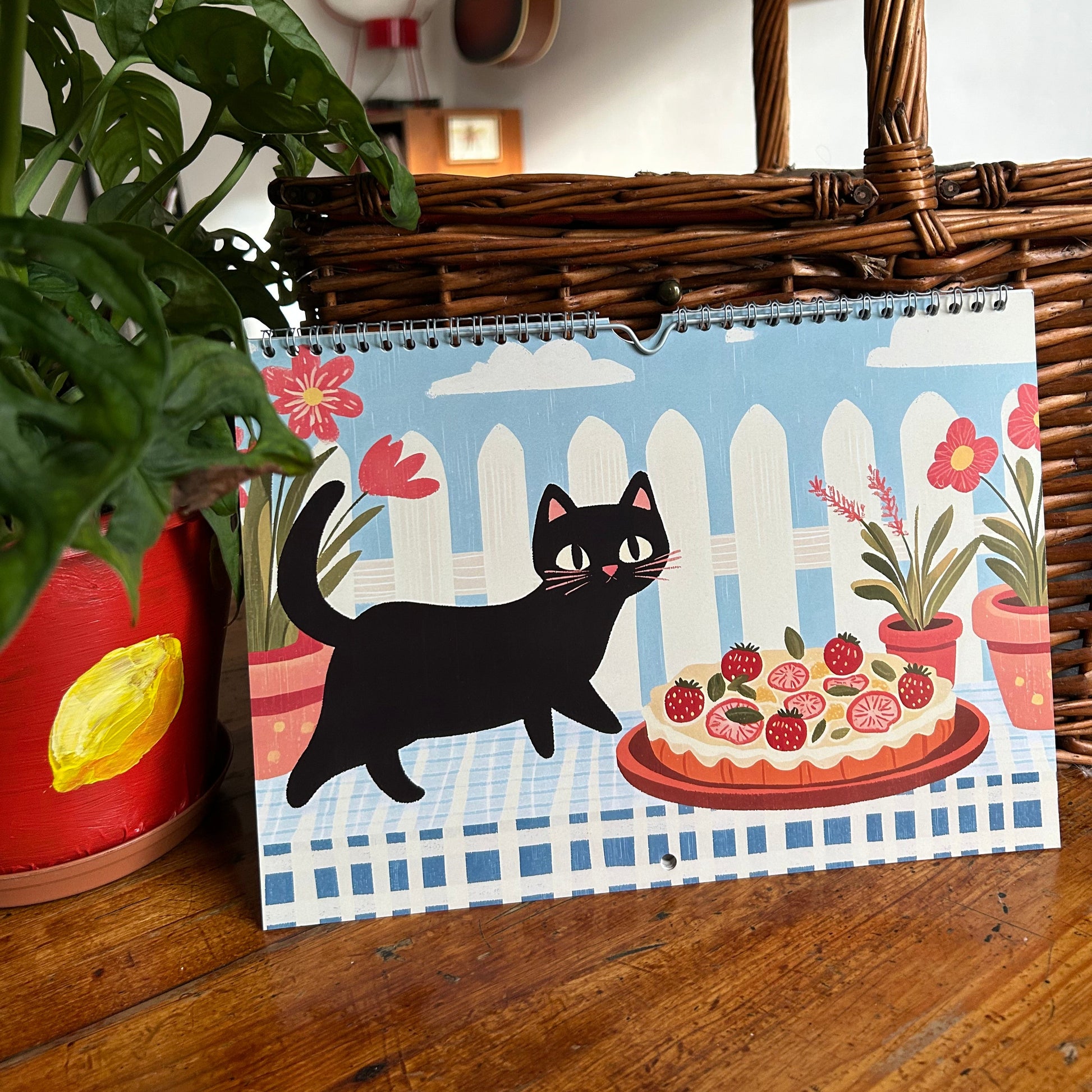 Calendrier 2026 "Le chat noir en cuisine" - calendrier amoureux des chats - décoration murale - style cottagecore - calendrier chat noir