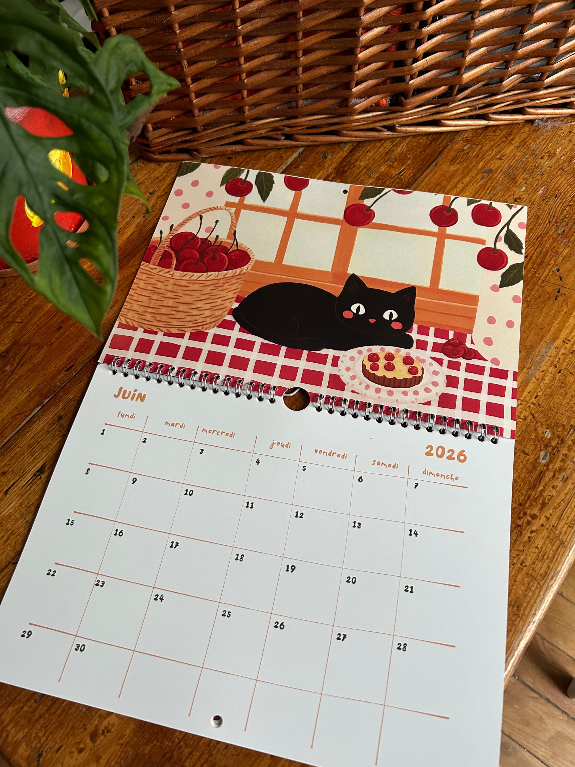 Calendrier 2026 "Le chat noir en cuisine" - calendrier amoureux des chats - décoration murale - style cottagecore - calendrier chat noir