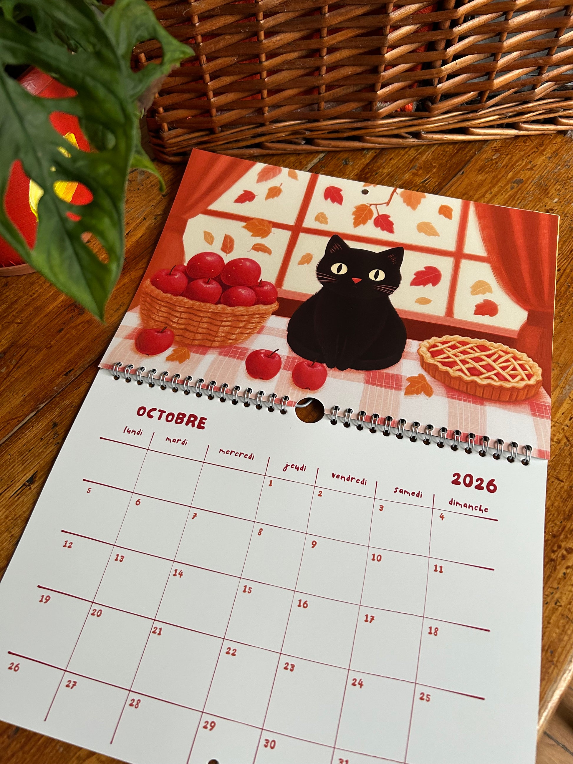 Calendrier 2026 "Le chat noir en cuisine" - calendrier amoureux des chats - décoration murale - style cottagecore - calendrier chat noir