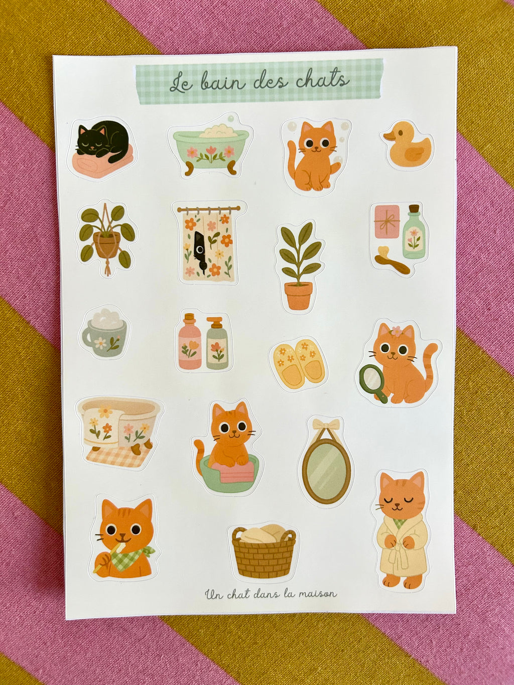 Planche de stickers chats A5 - Collection " Été tendre" - Chatons mignons salle de bain