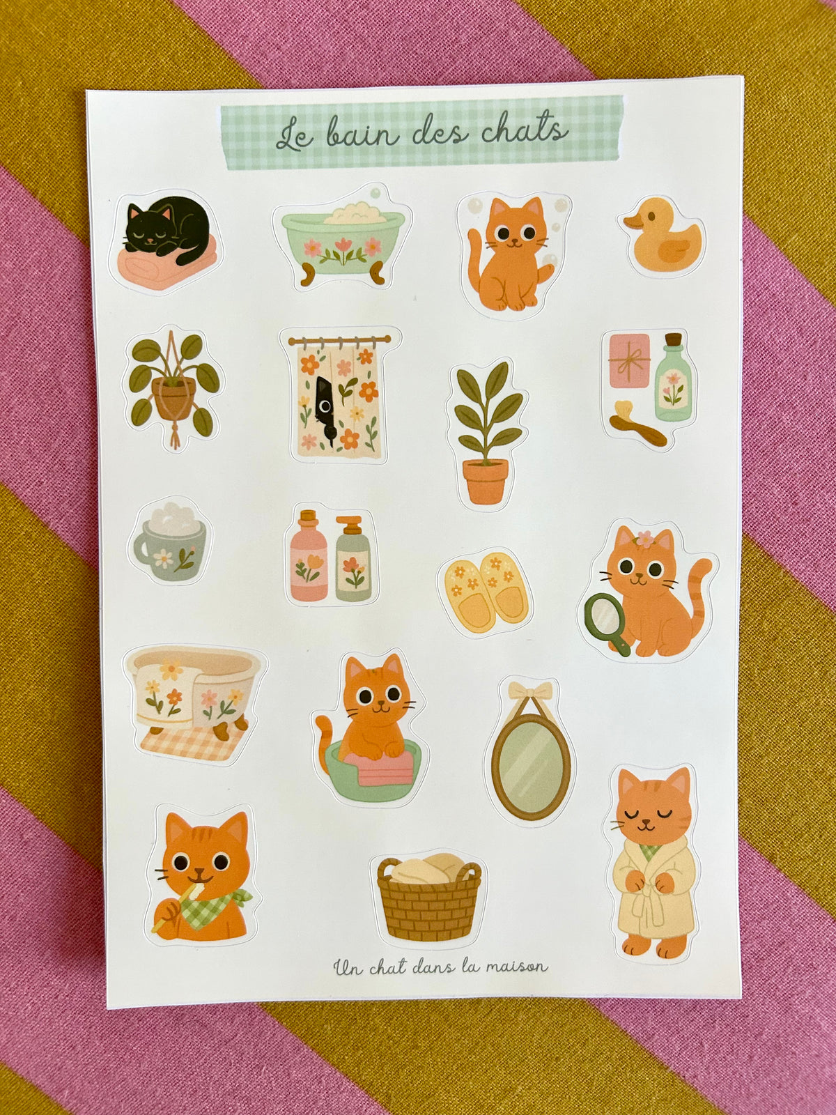 Planche de stickers chats A5 - Collection " Été tendre" - Chatons mignons salle de bain