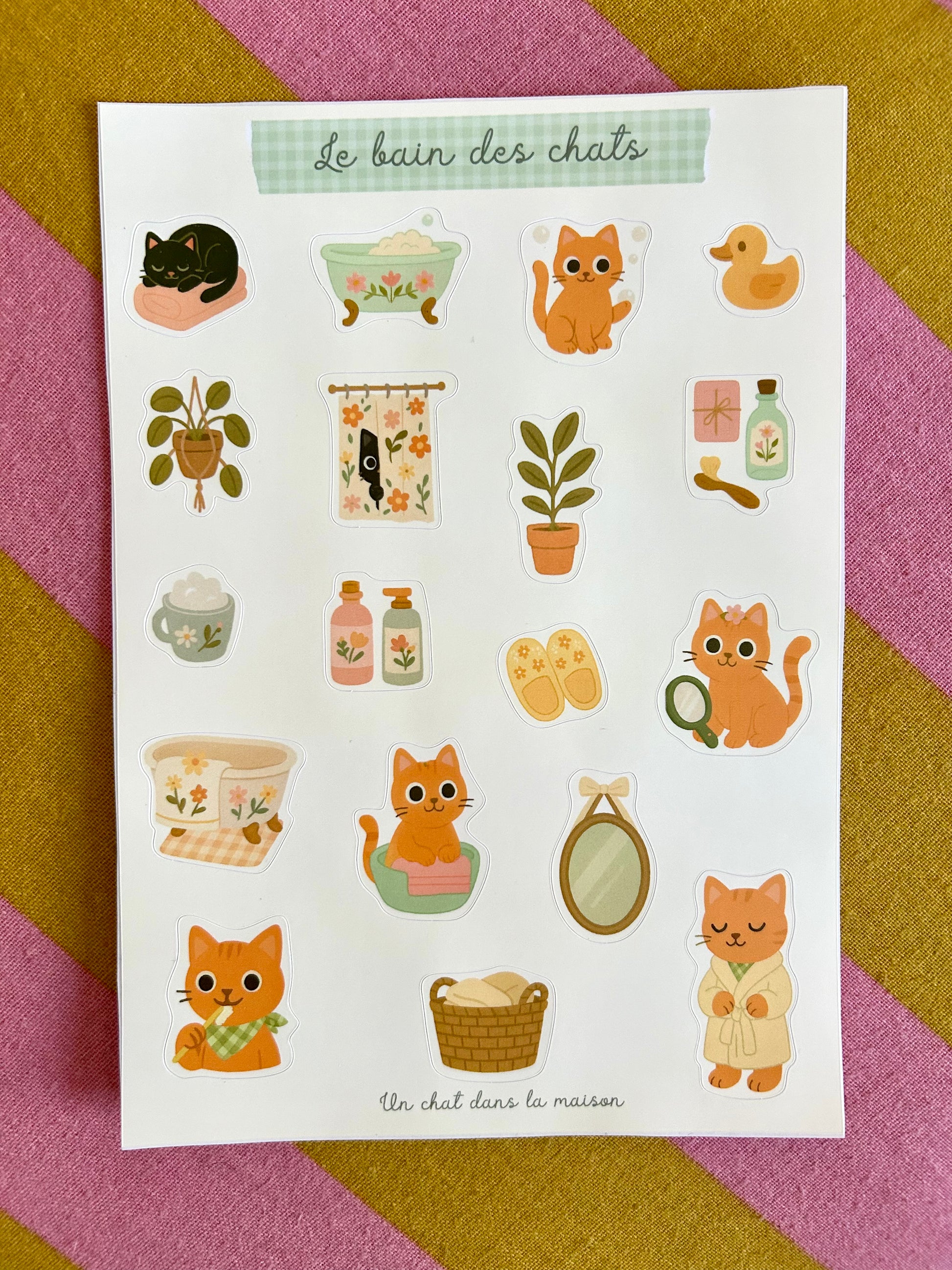 Planche de stickers chats A5 - Collection " Été tendre" - Chatons mignons salle de bain