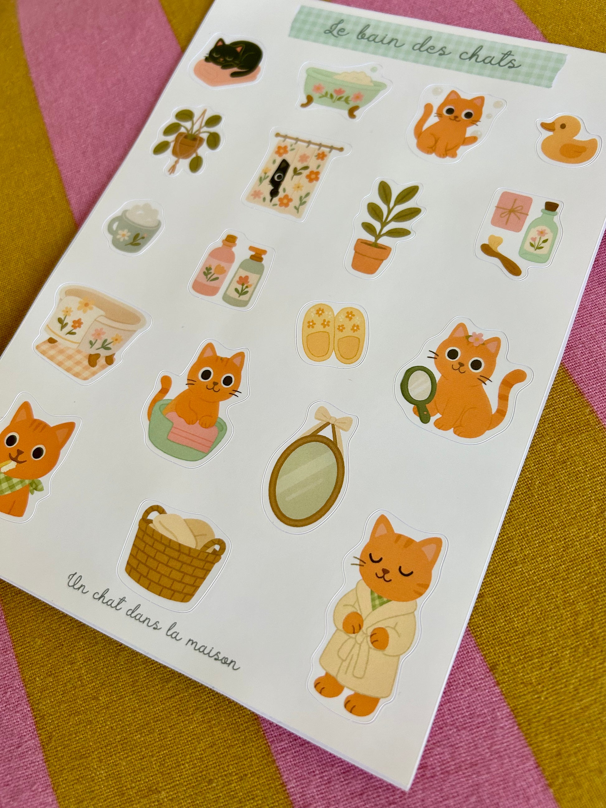 Planche de stickers chats A5 - Collection " Été tendre" - Chatons mignons salle de bain